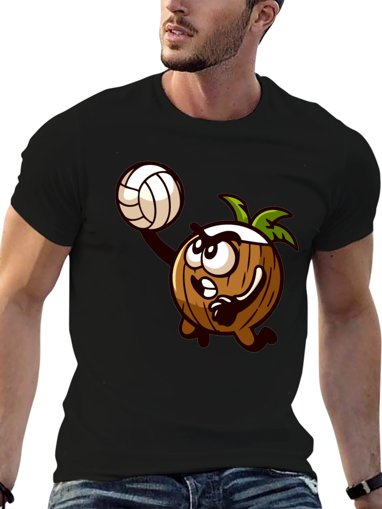 Coconut Volleyball Cartoon Black T-Shirt