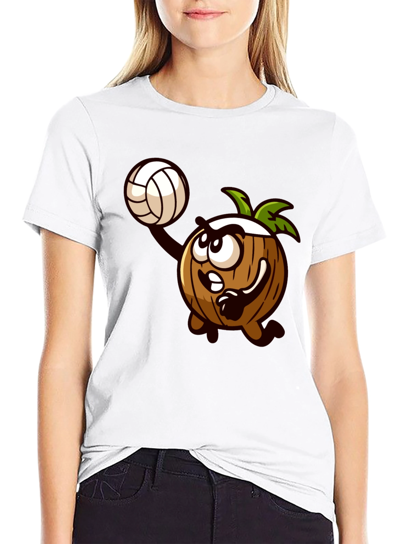 Coconut Volleyball Cartoon Black T-Shirt