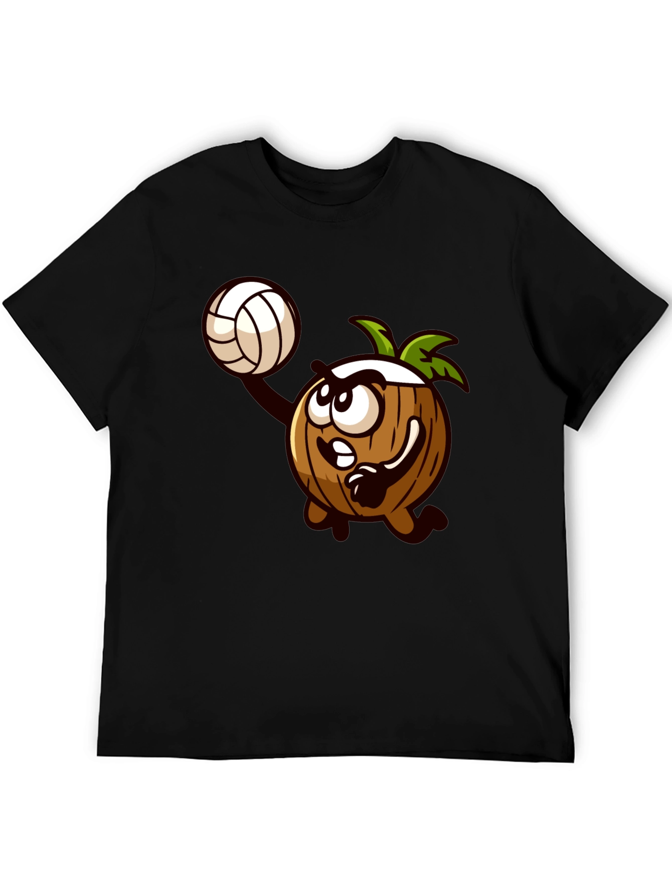 Coconut Volleyball Cartoon Black T-Shirt