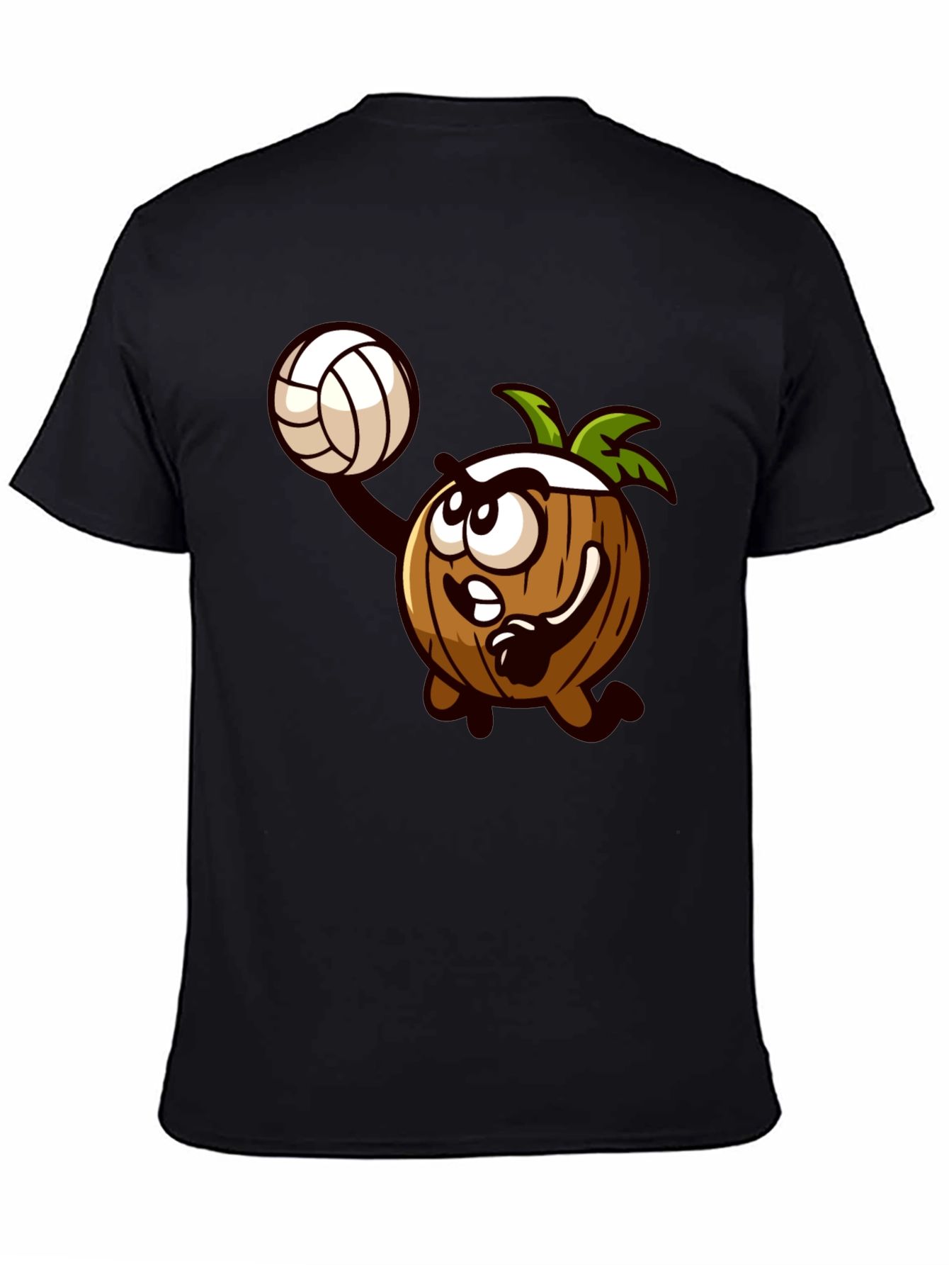 Coconut Volleyball Cartoon Black T-Shirt