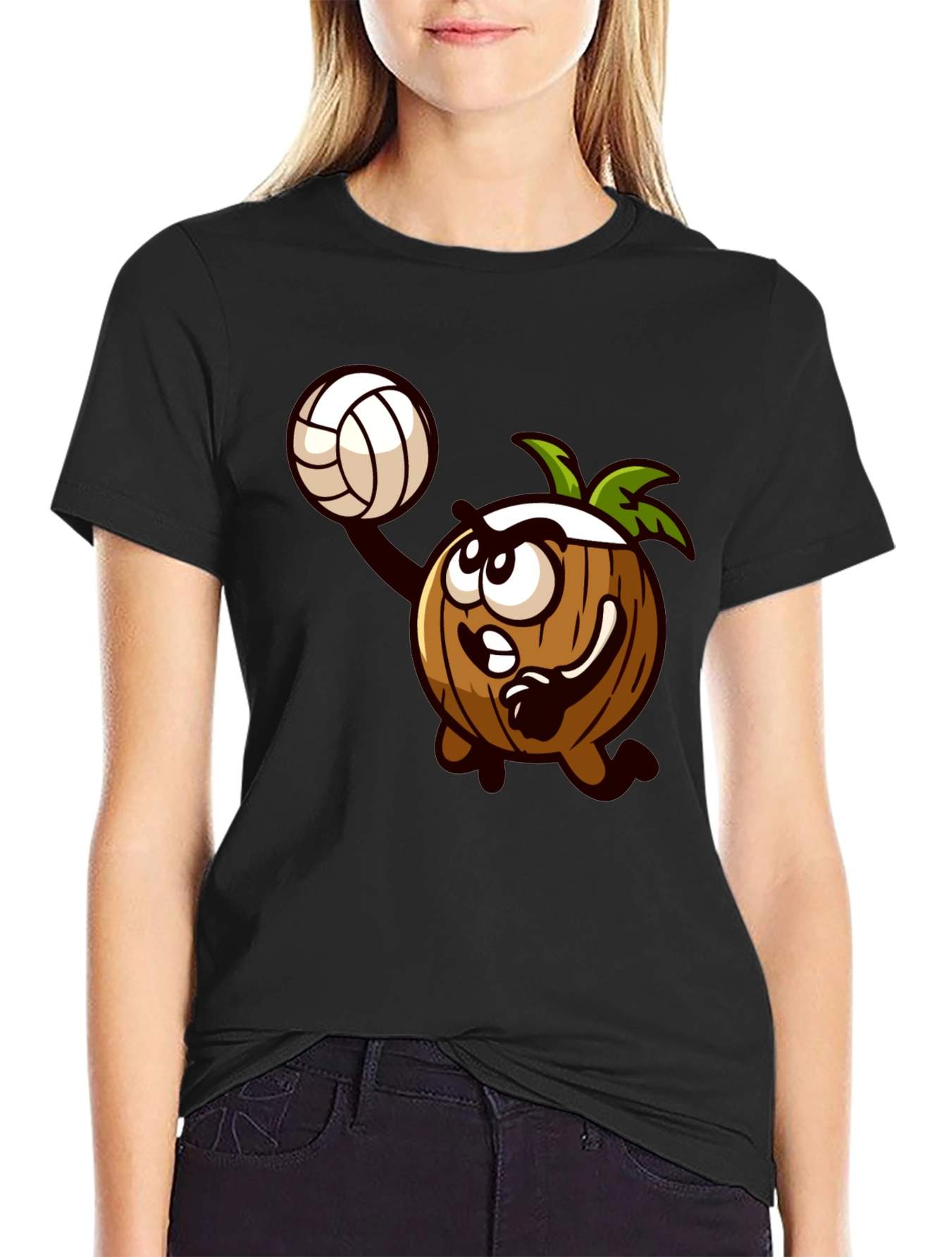 Coconut Volleyball Cartoon Black T-Shirt