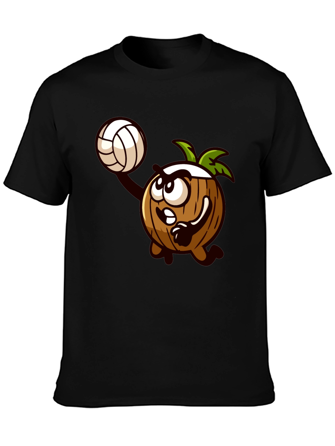 Coconut Volleyball Cartoon Black T-Shirt