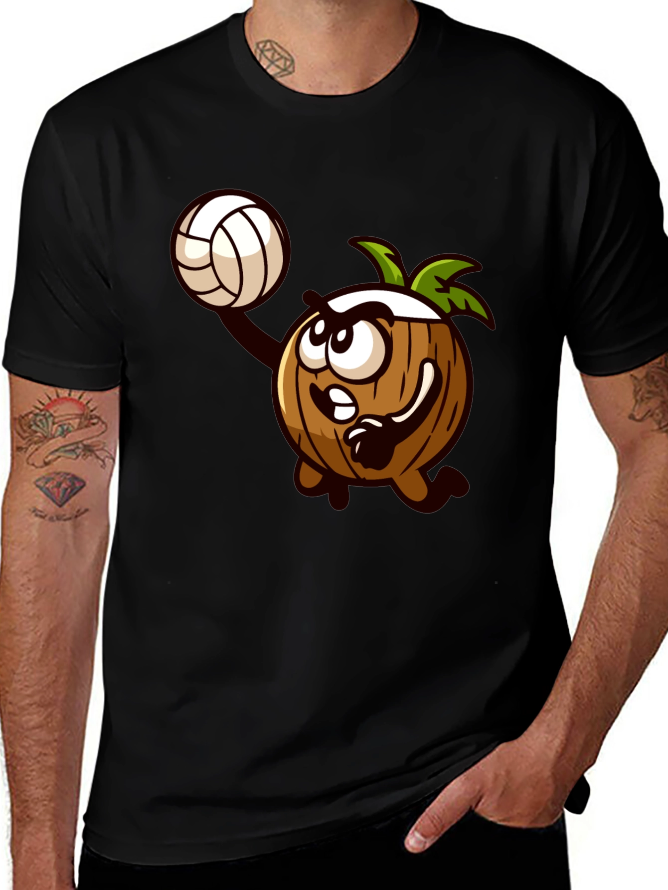Coconut Volleyball Cartoon Black T-Shirt