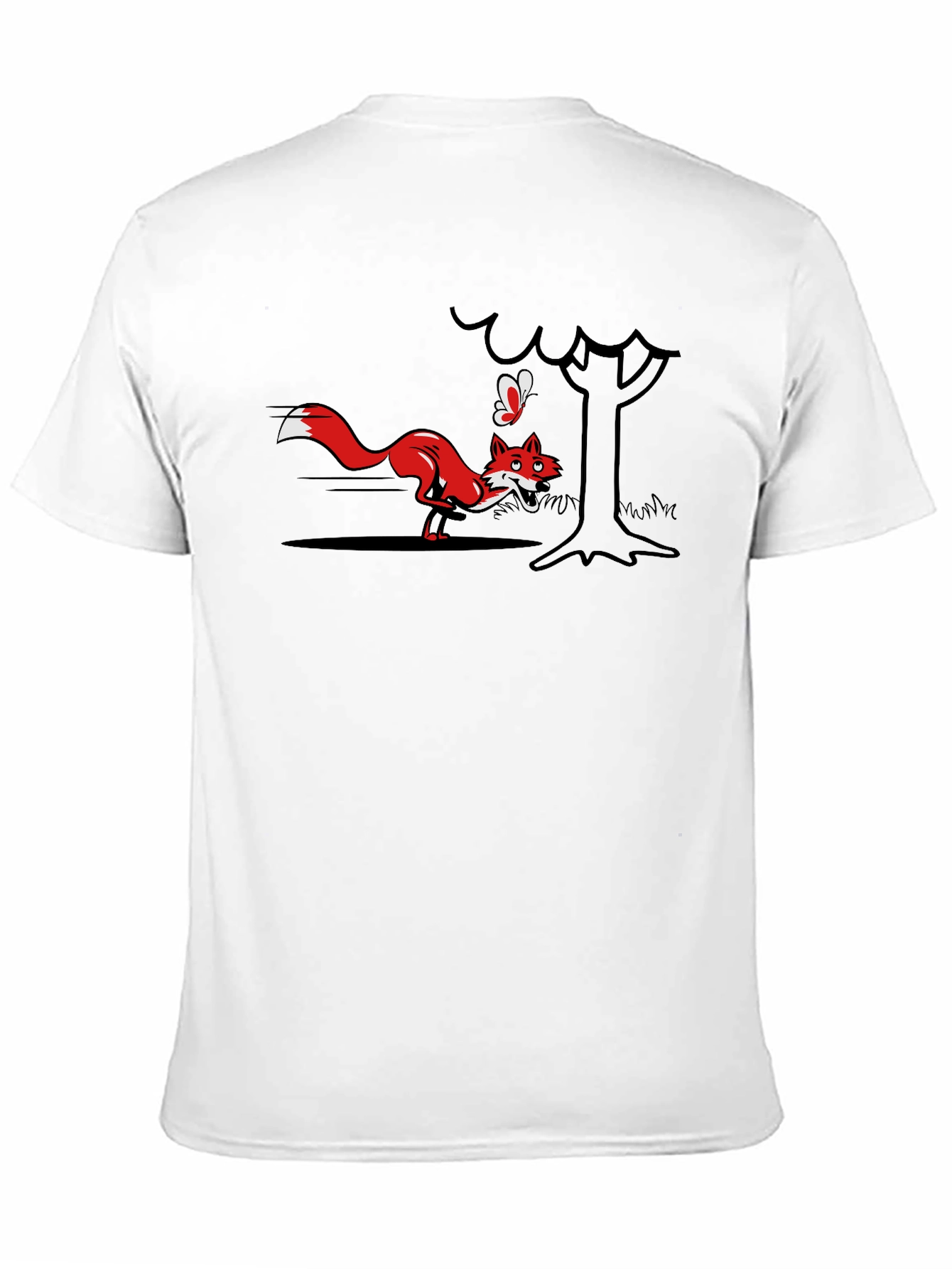 Cartoon Fox and Butterfly Black T-Shirt