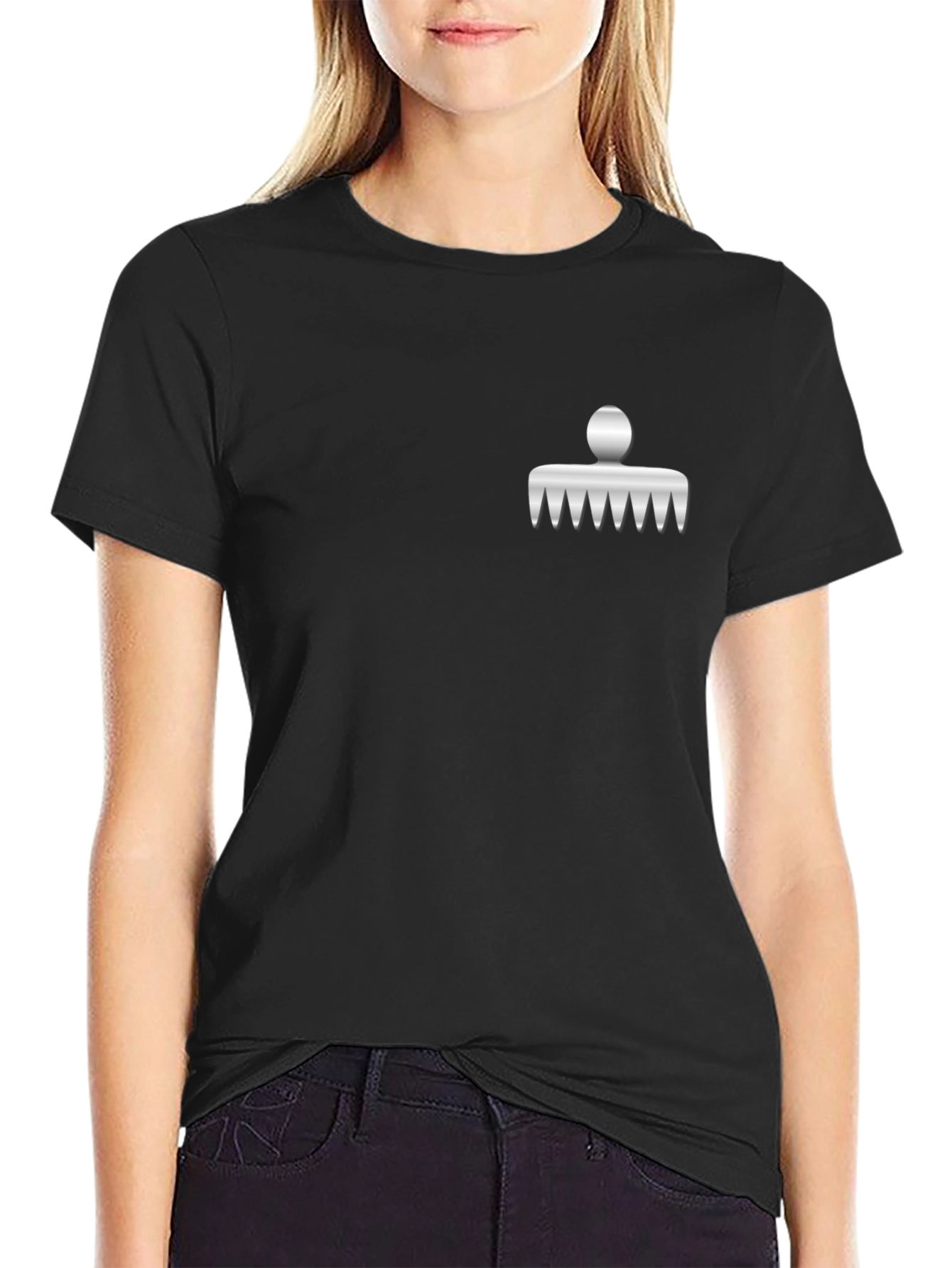Mens Black T-Shirt with Novelty Comb Design