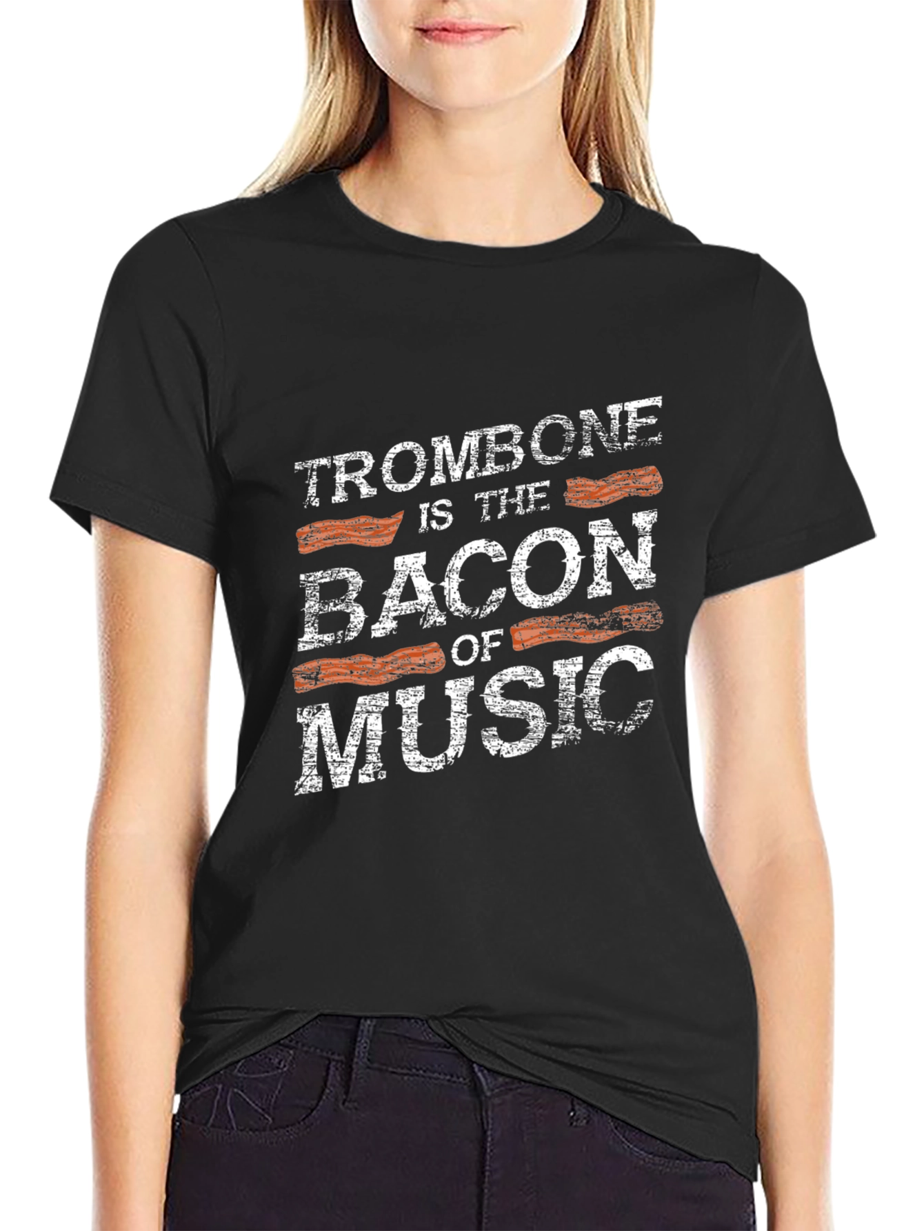 Trombone Bacon of Music Black Graphic Tee