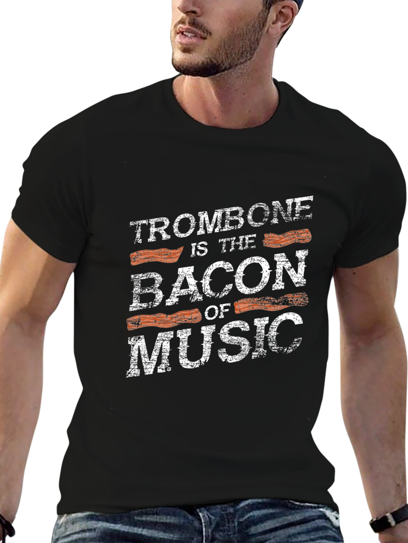 Trombone Bacon of Music Black Graphic Tee
