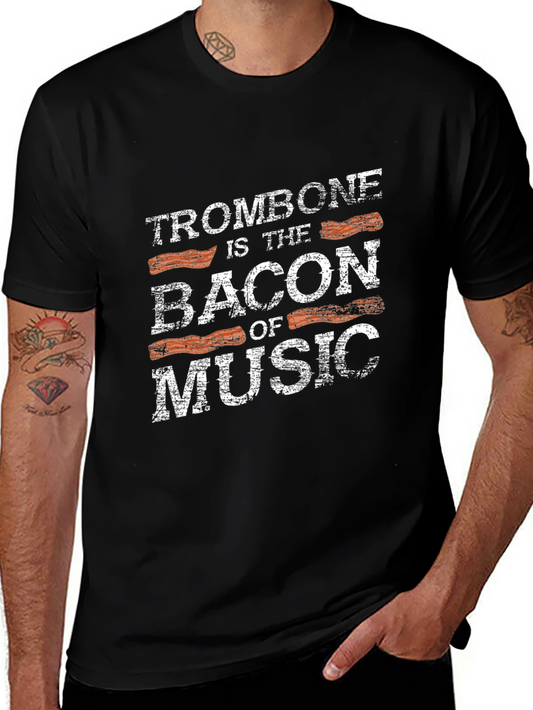 Trombone Bacon of Music Black Graphic Tee