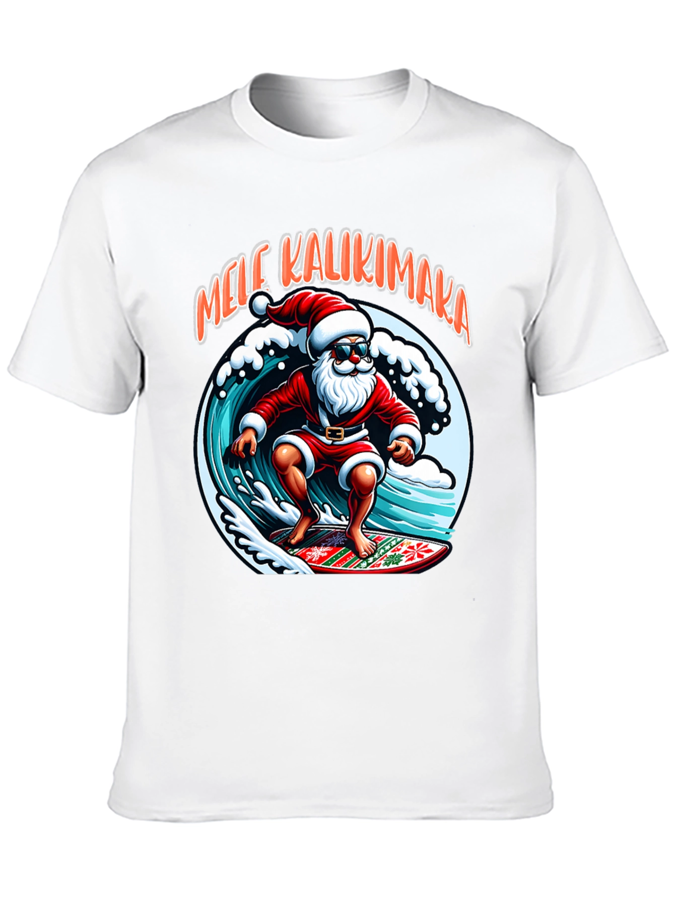 Surfing Santa Mele Kalikimaka Graphic Tee