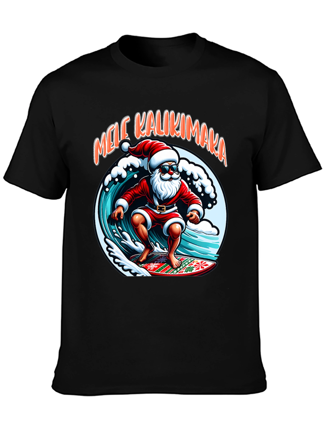 Surfing Santa Mele Kalikimaka Graphic Tee