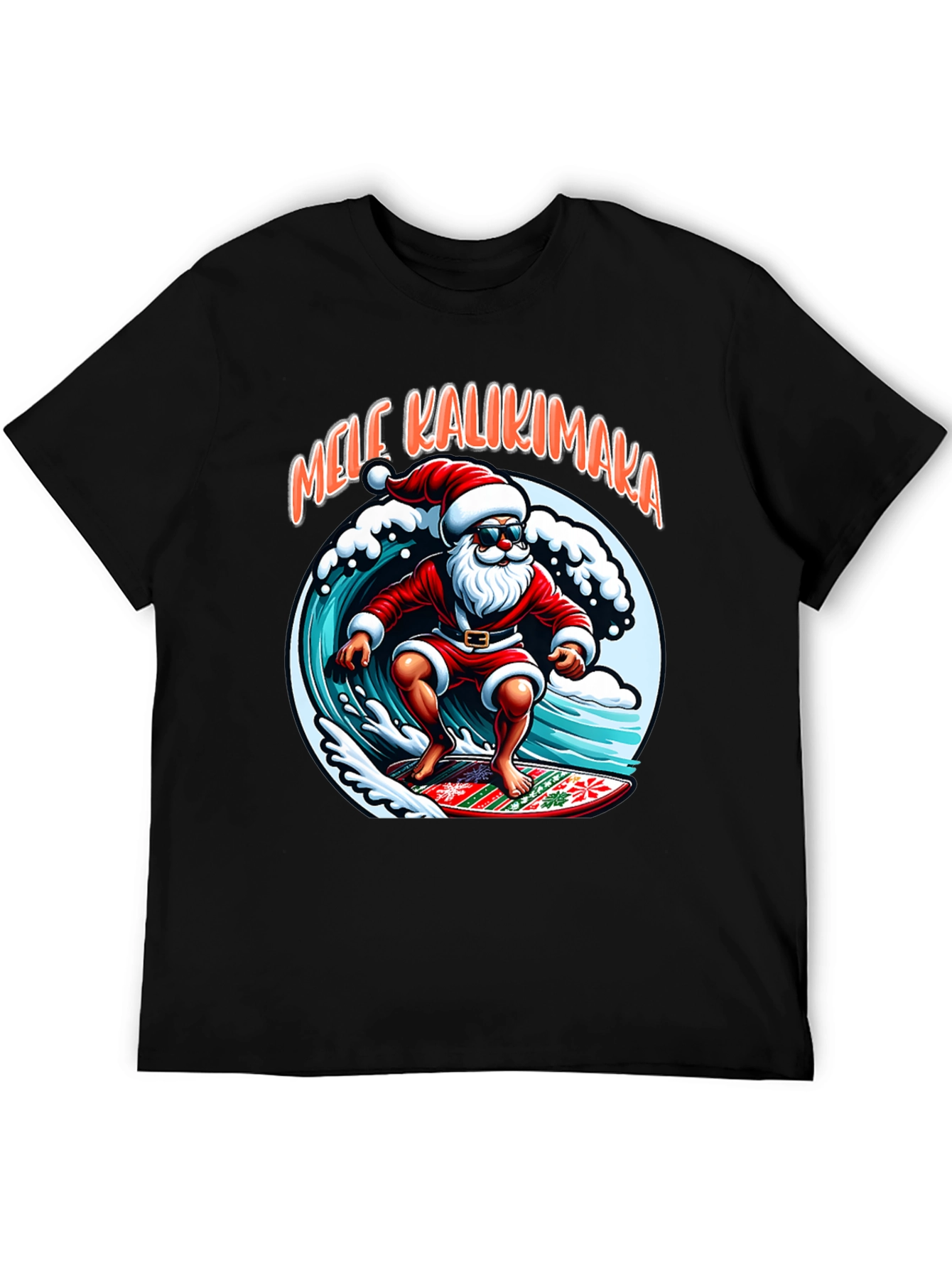 Surfing Santa Mele Kalikimaka Graphic Tee