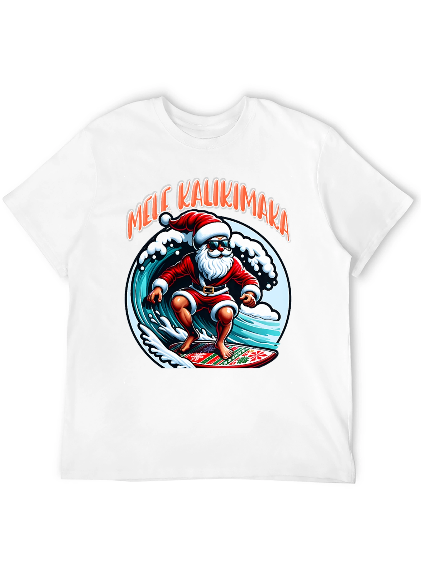 Surfing Santa Mele Kalikimaka Graphic Tee