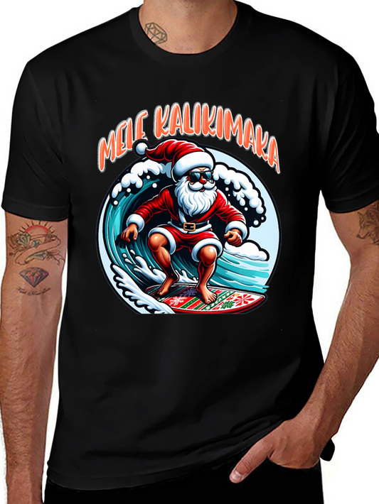 Surfing Santa Mele Kalikimaka Graphic Tee
