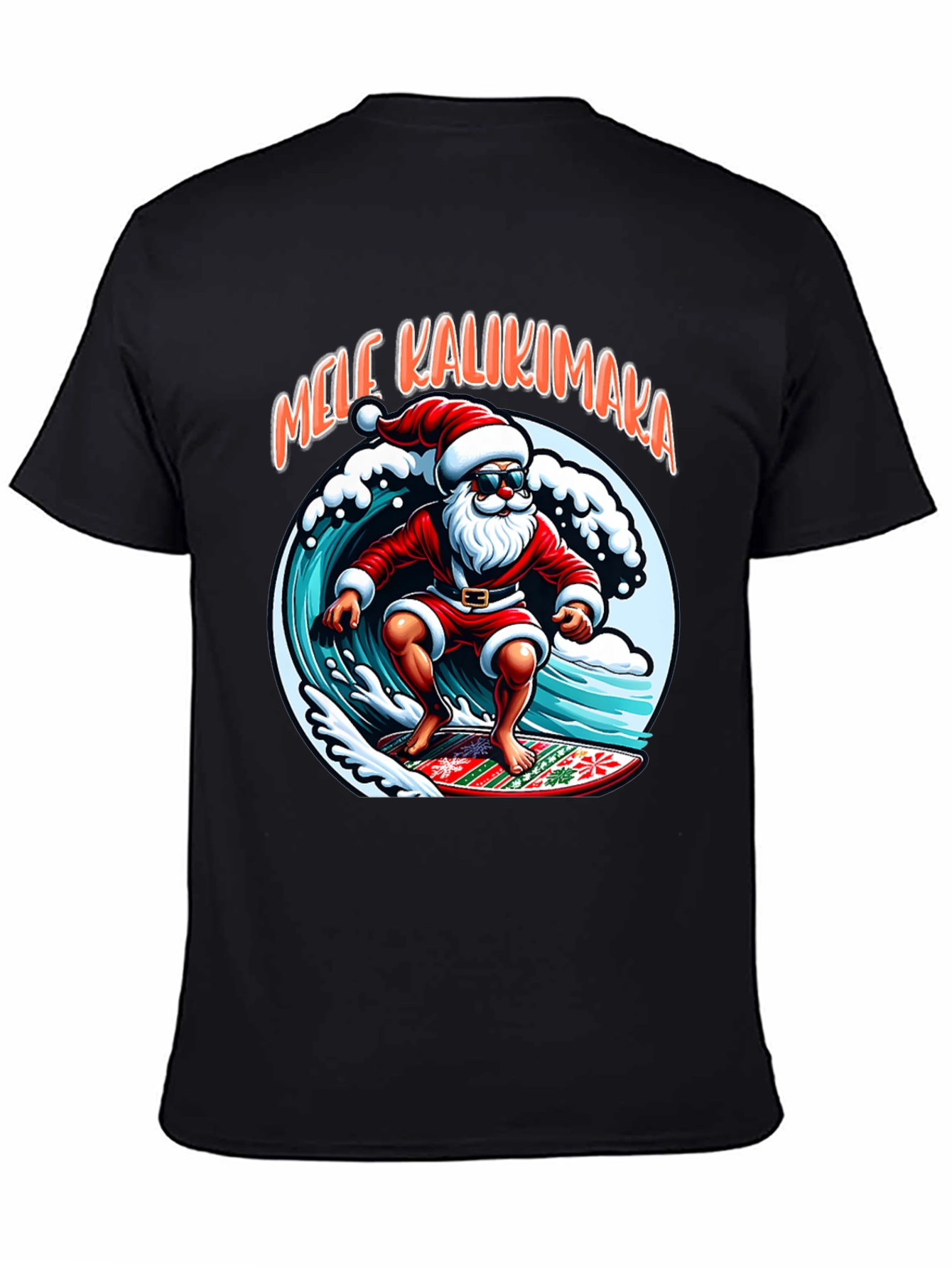 Surfing Santa Mele Kalikimaka Graphic Tee