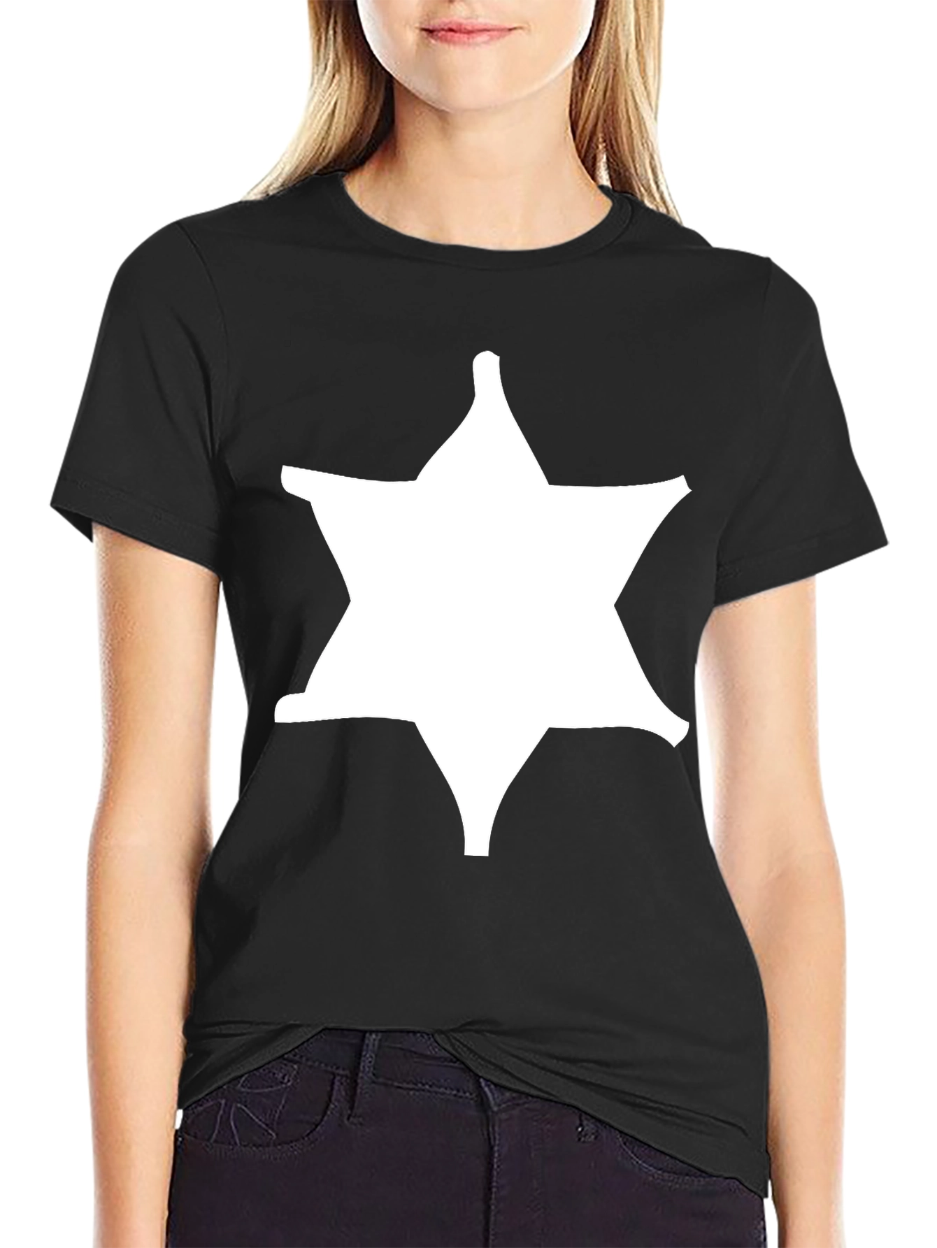 Sheriff Star Graphic Tee - Black Cotton Blend Shirt