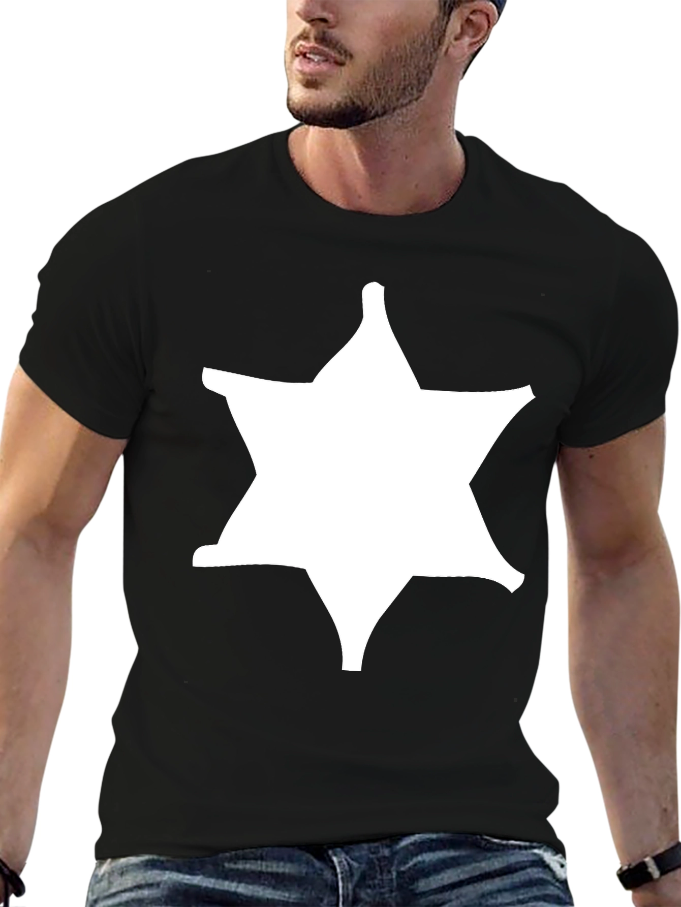 Sheriff Star Graphic Tee - Black Cotton Blend Shirt