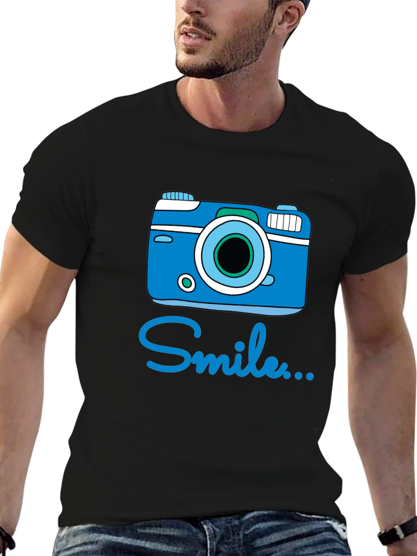 Smile Camera Graphic T-Shirt - Black Cotton Tee