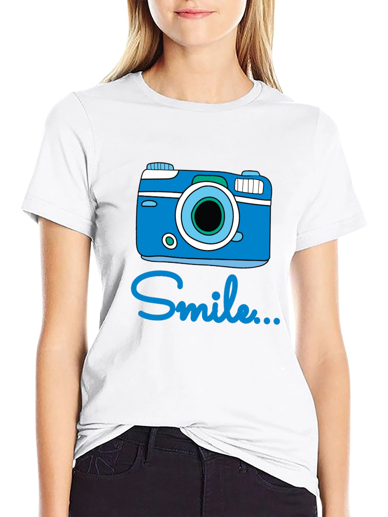 Smile Camera Graphic T-Shirt - Black Cotton Tee