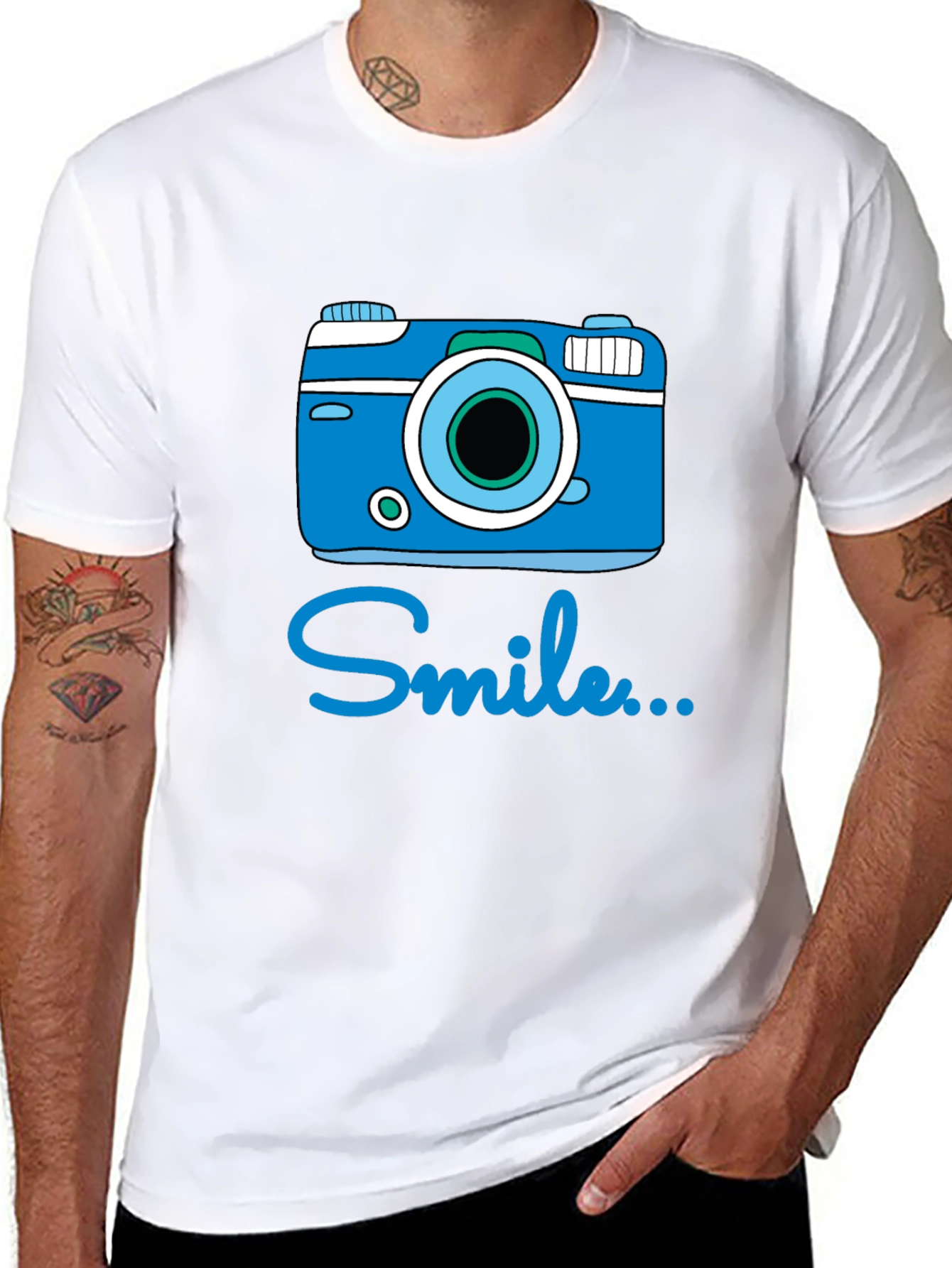 Smile Camera Graphic T-Shirt - Black Cotton Tee