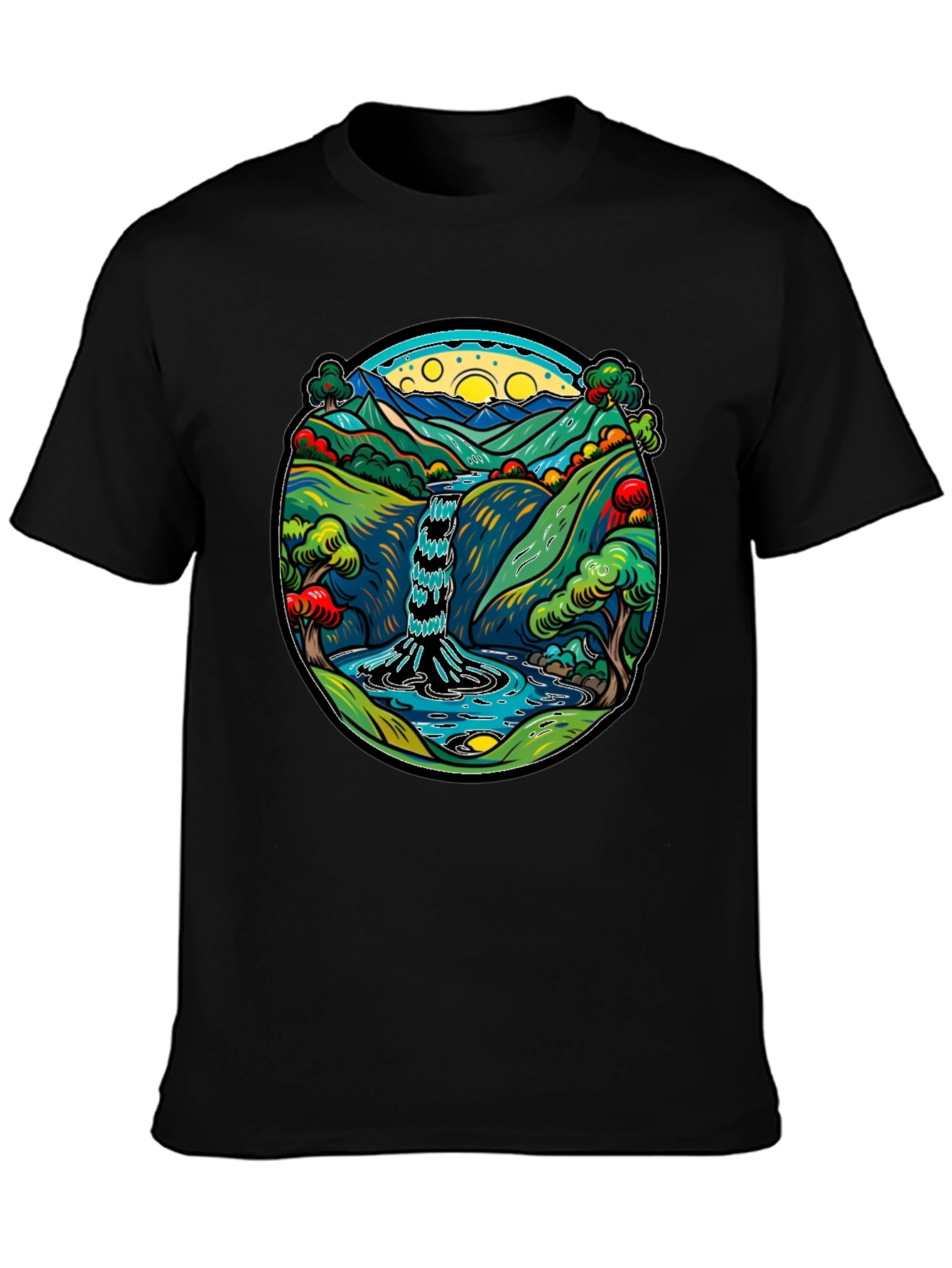 Waterfall Graphic Print Black Tee