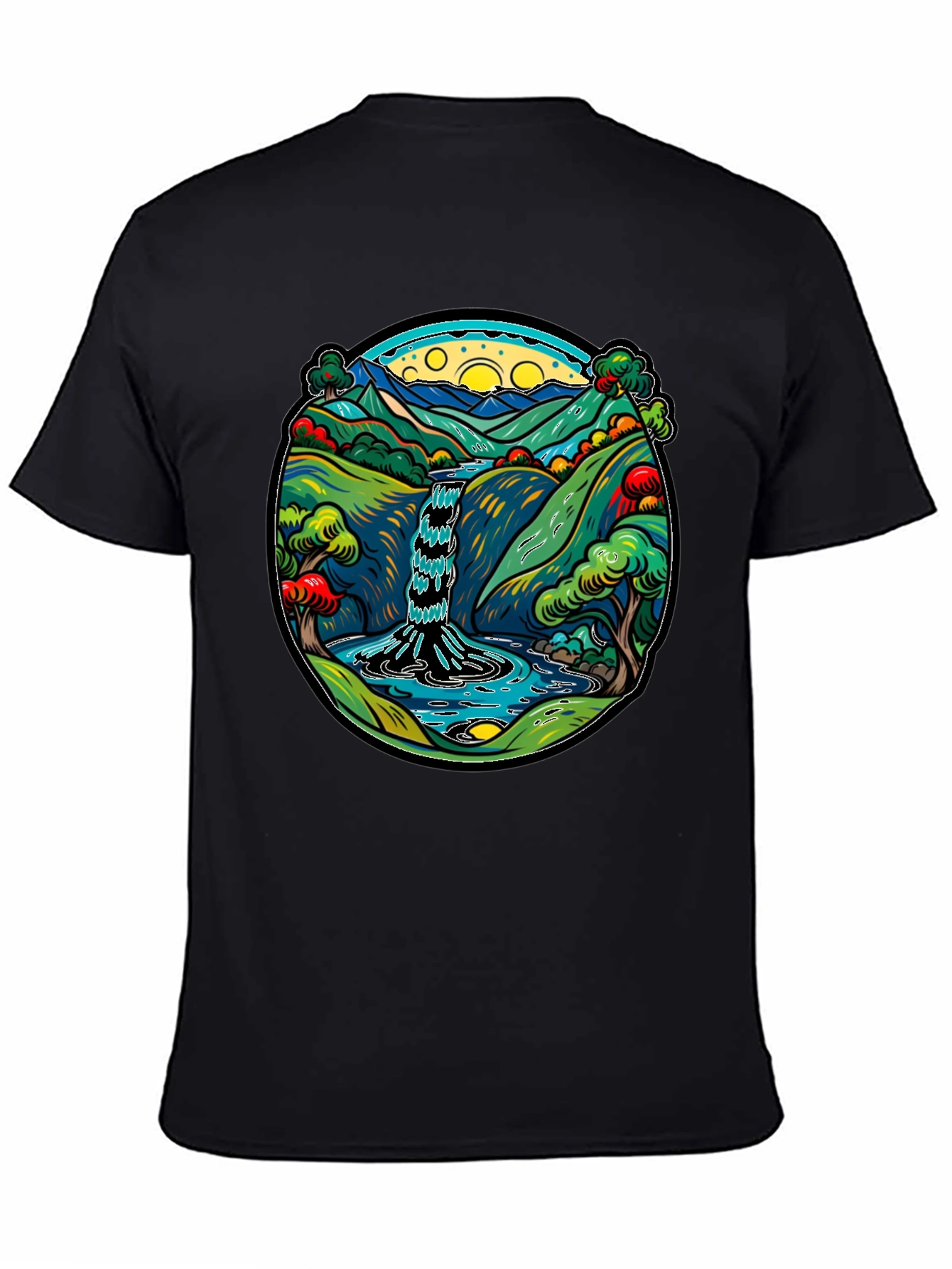 Waterfall Graphic Print Black Tee