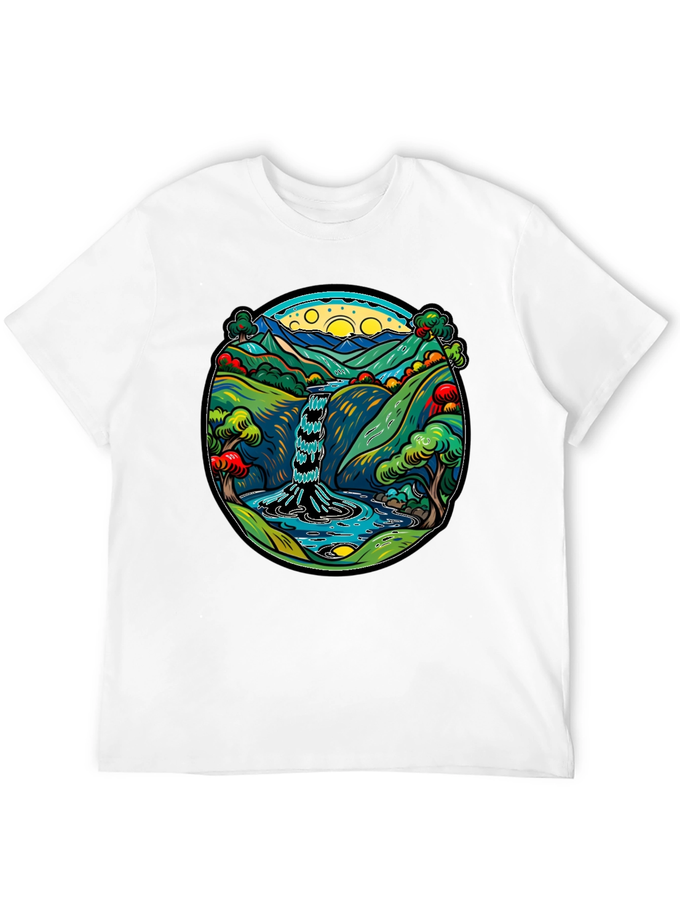 Waterfall Graphic Print Black Tee