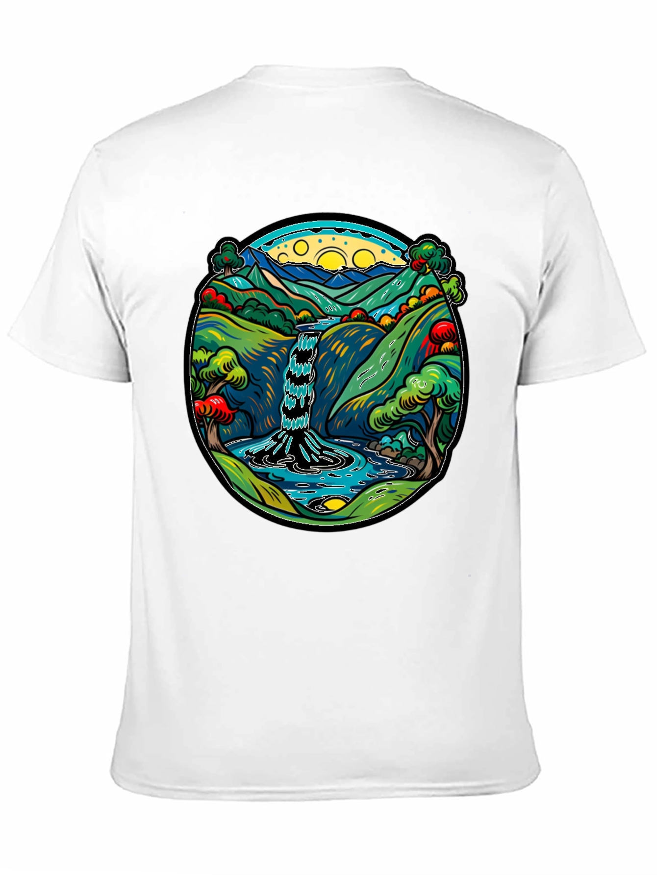 Waterfall Graphic Print Black Tee