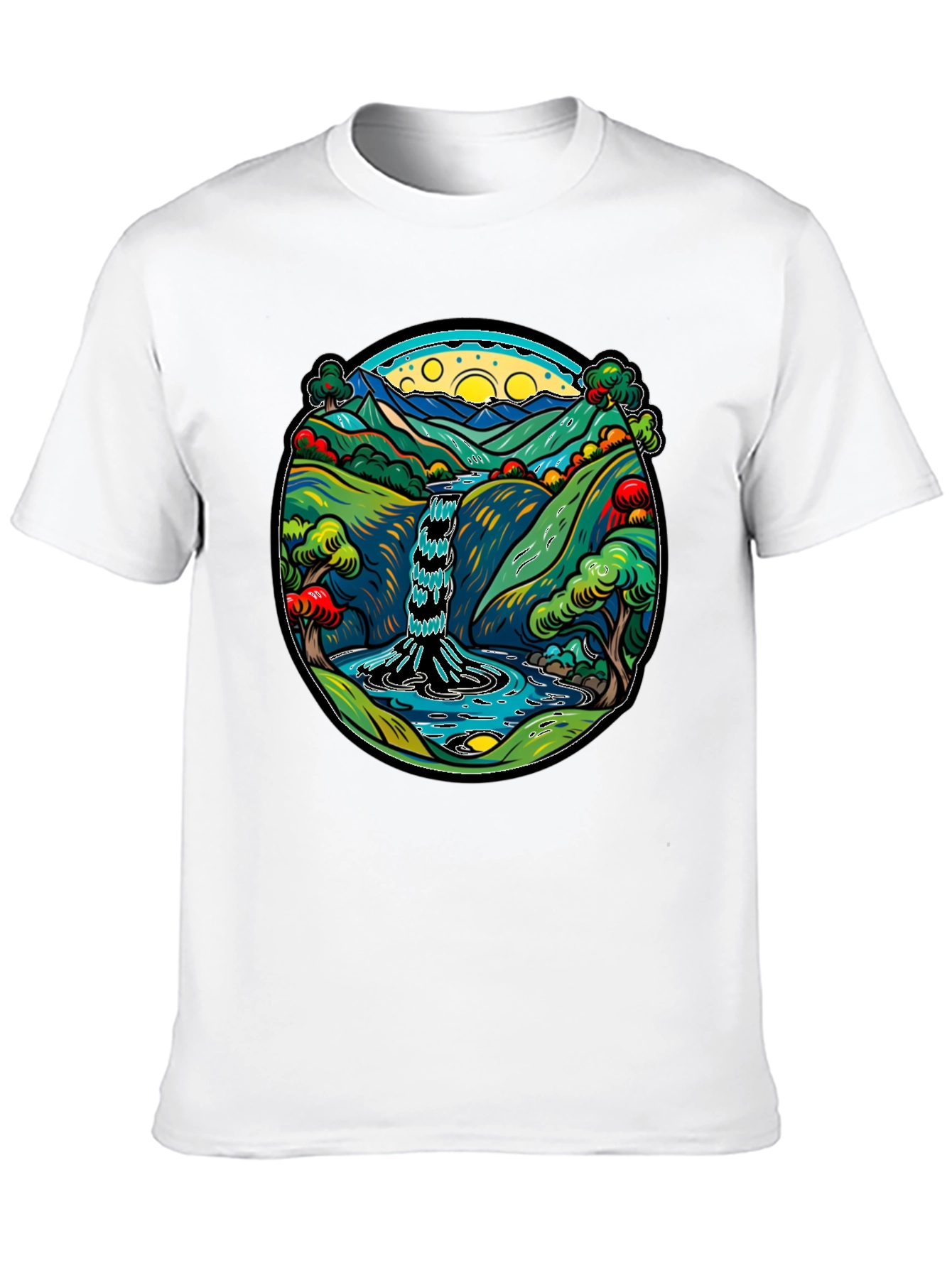 Waterfall Graphic Print Black Tee