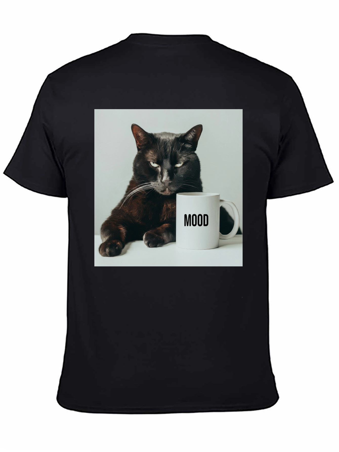 Mood Cat Graphic Tee - Black Cotton Comfort