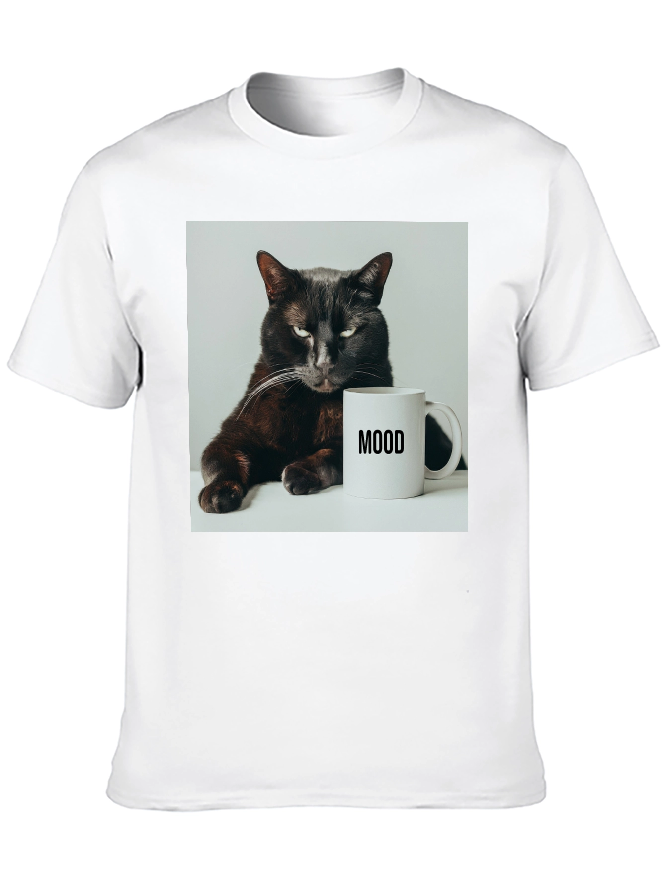 Mood Cat Graphic Tee - Black Cotton Comfort