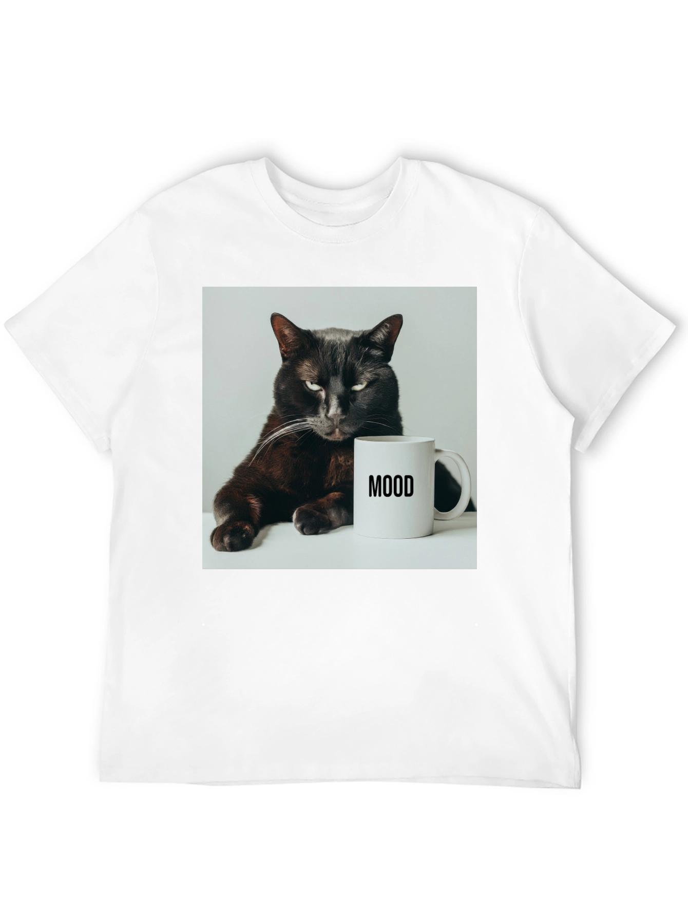 Mood Cat Graphic Tee - Black Cotton Comfort