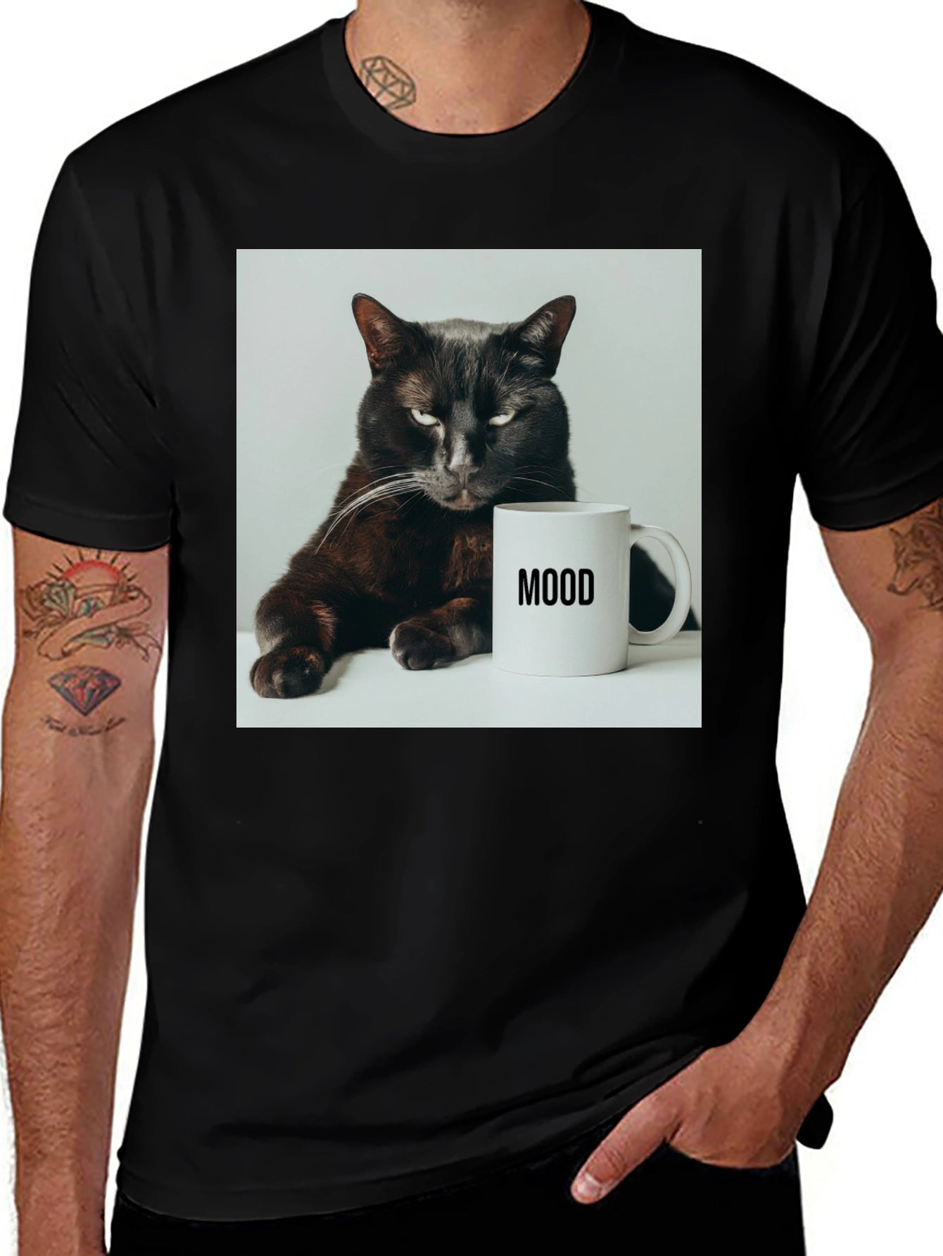 Mood Cat Graphic Tee - Black Cotton Comfort