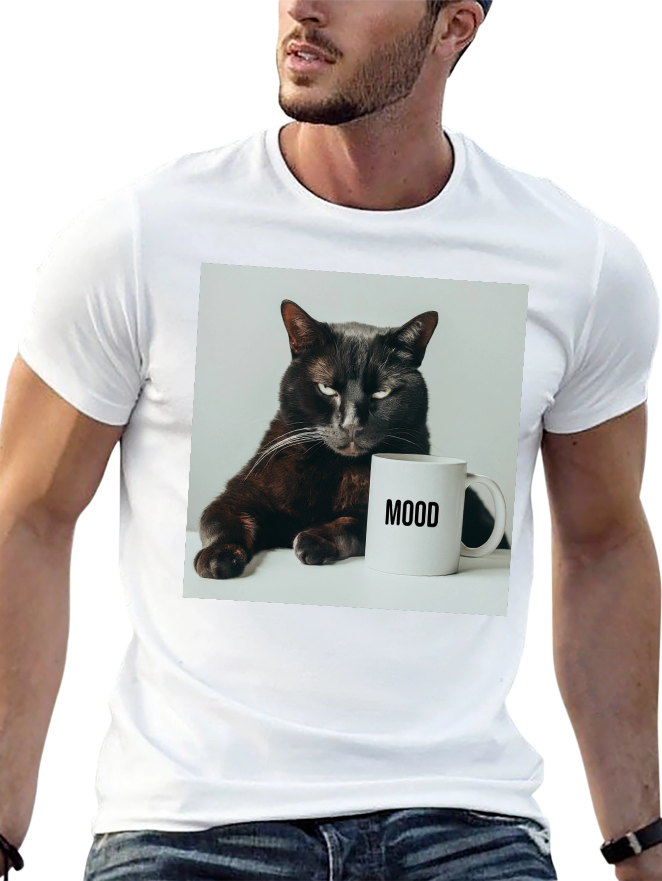 Mood Cat Graphic Tee - Black Cotton Comfort