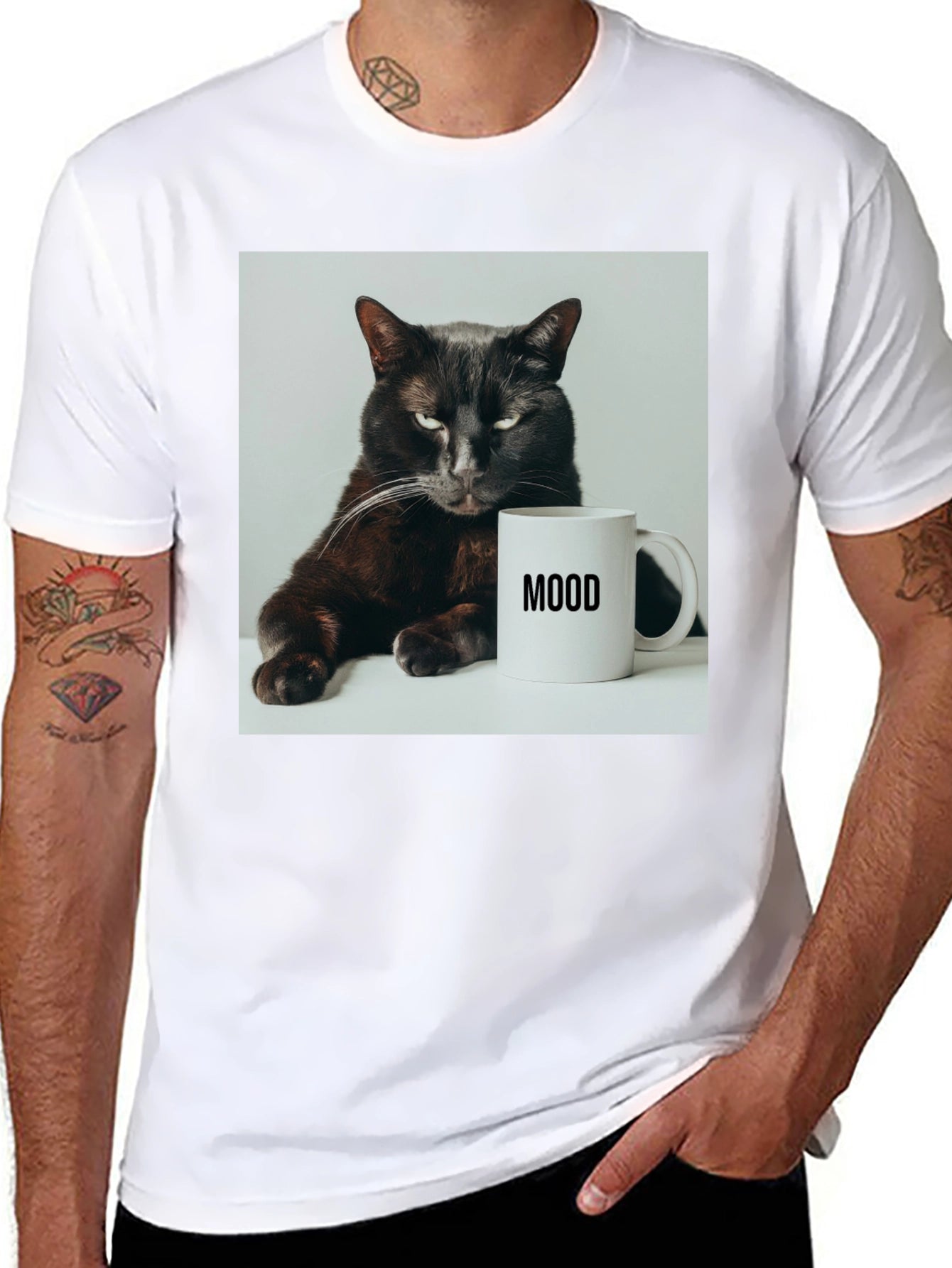Mood Cat Graphic Tee - Black Cotton Comfort