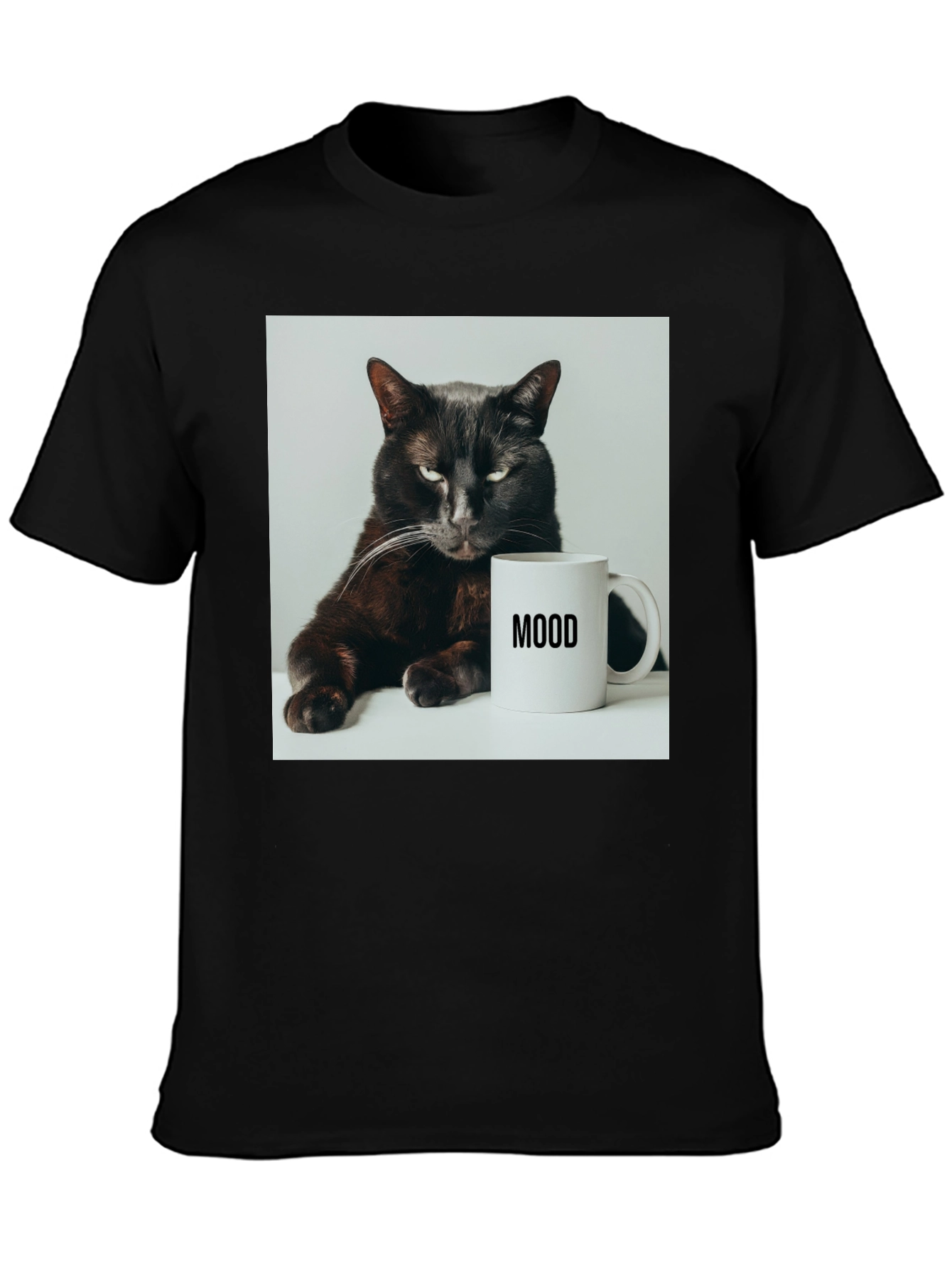 Mood Cat Graphic Tee - Black Cotton Comfort