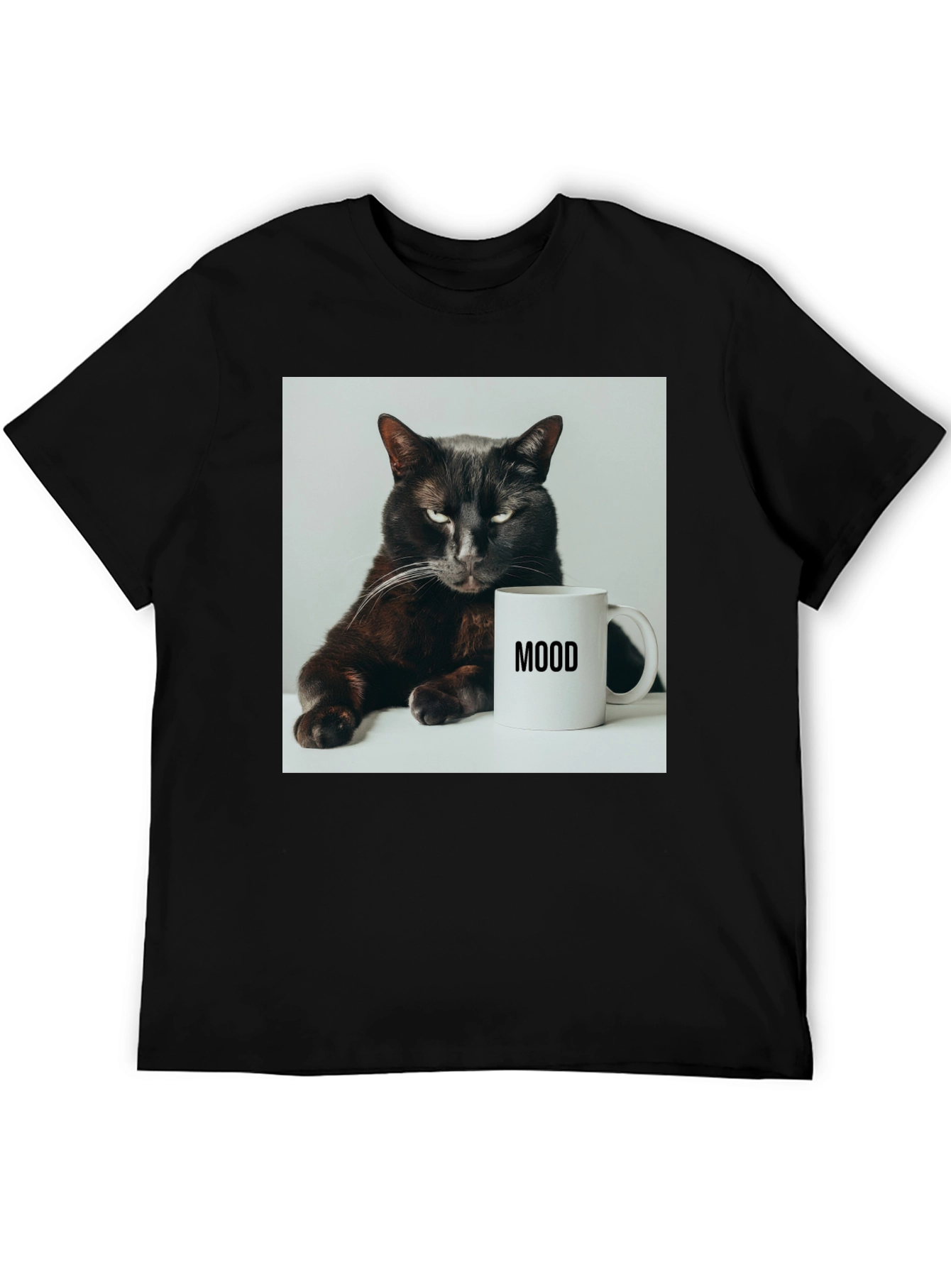 Mood Cat Graphic Tee - Black Cotton Comfort