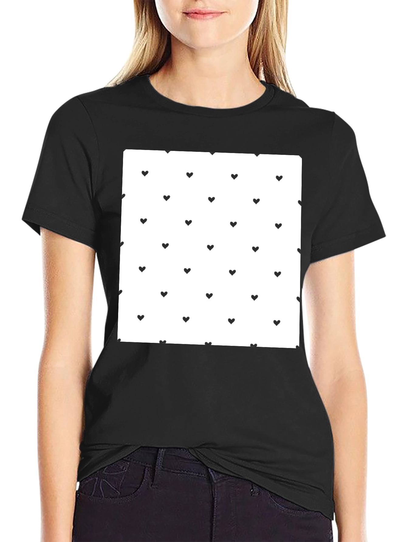 Heart Pattern Black T-Shirt