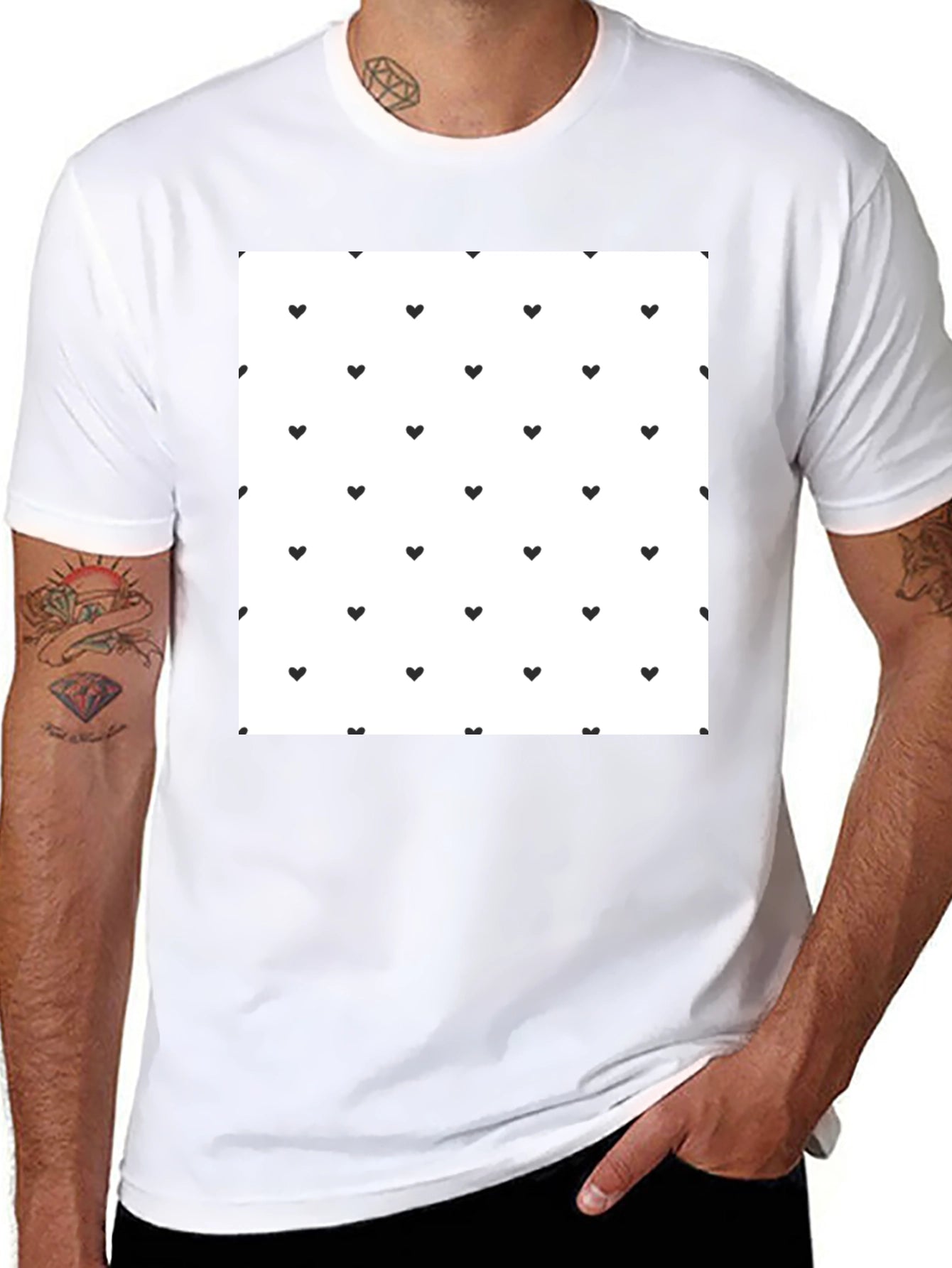 Heart Pattern Black T-Shirt