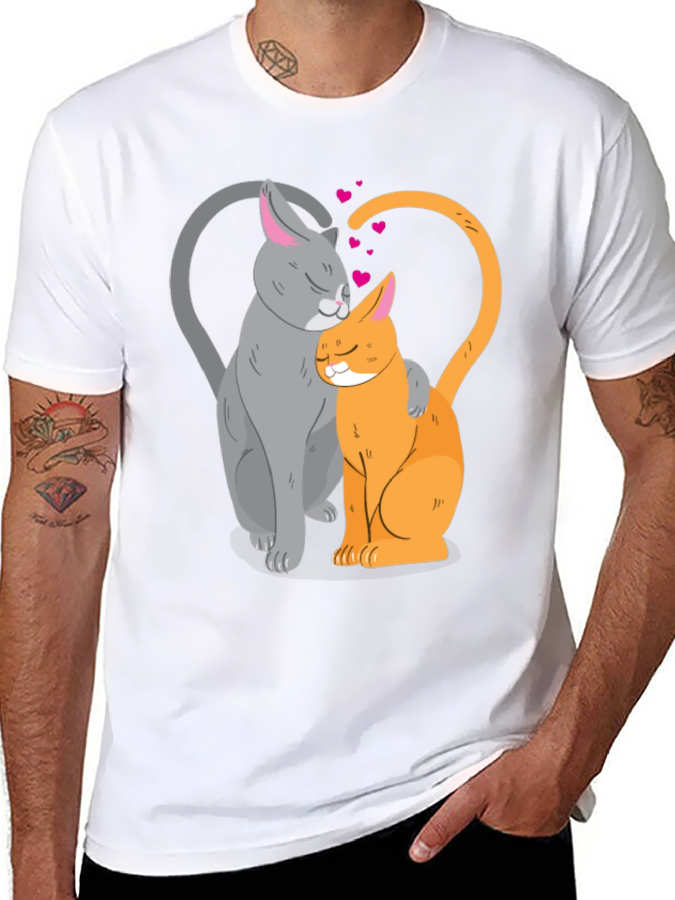 Cute Cats in Love Graphic T-Shirt - Black
