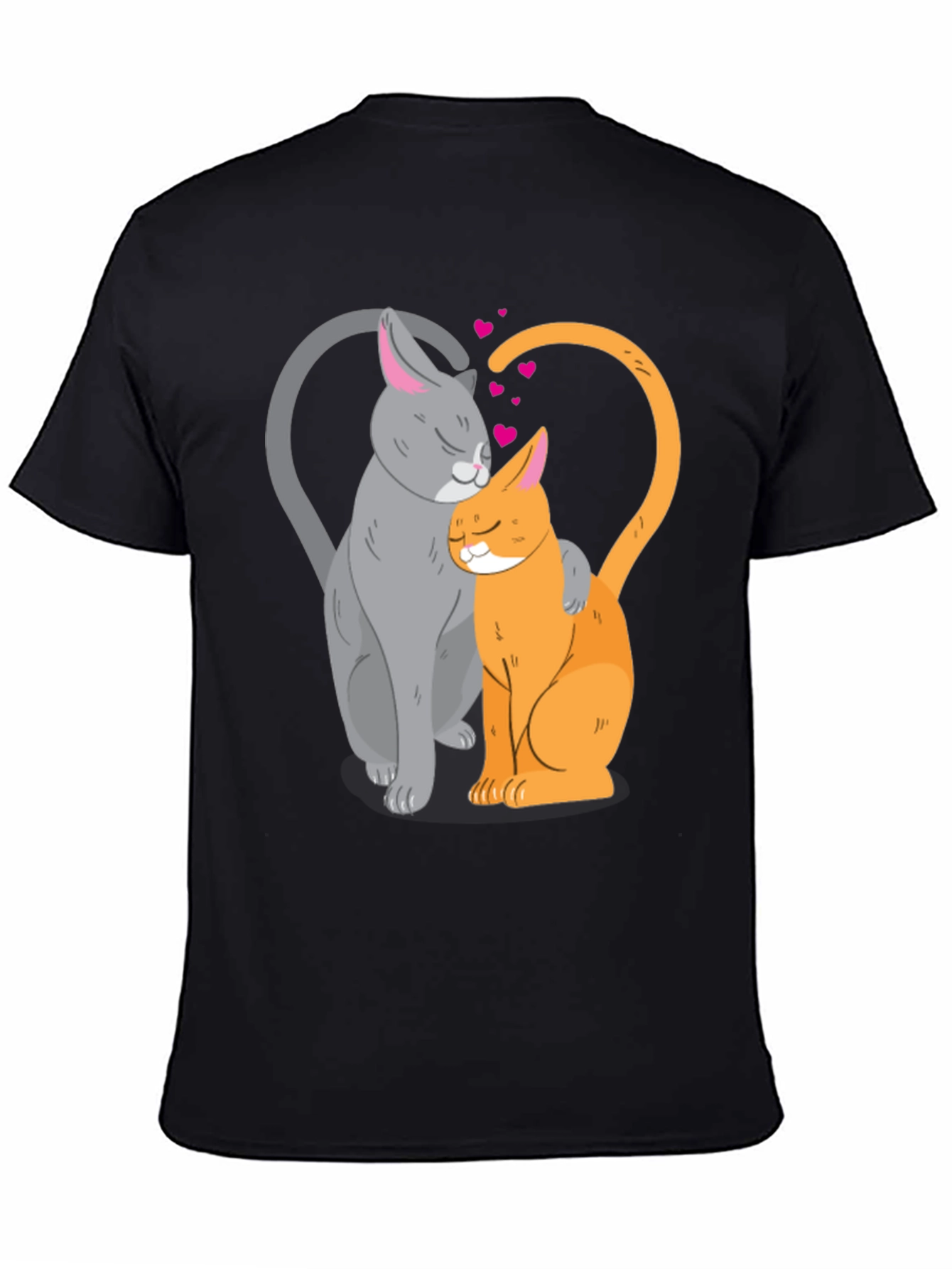 Cute Cats in Love Graphic T-Shirt - Black