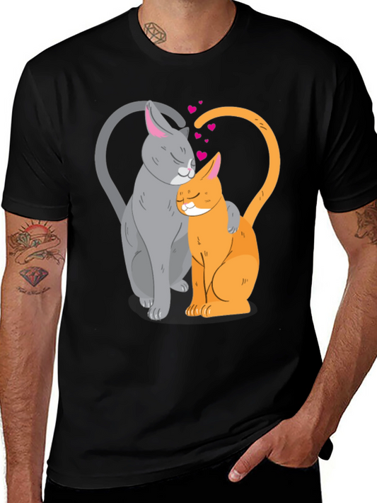 Cute Cats in Love Graphic T-Shirt - Black