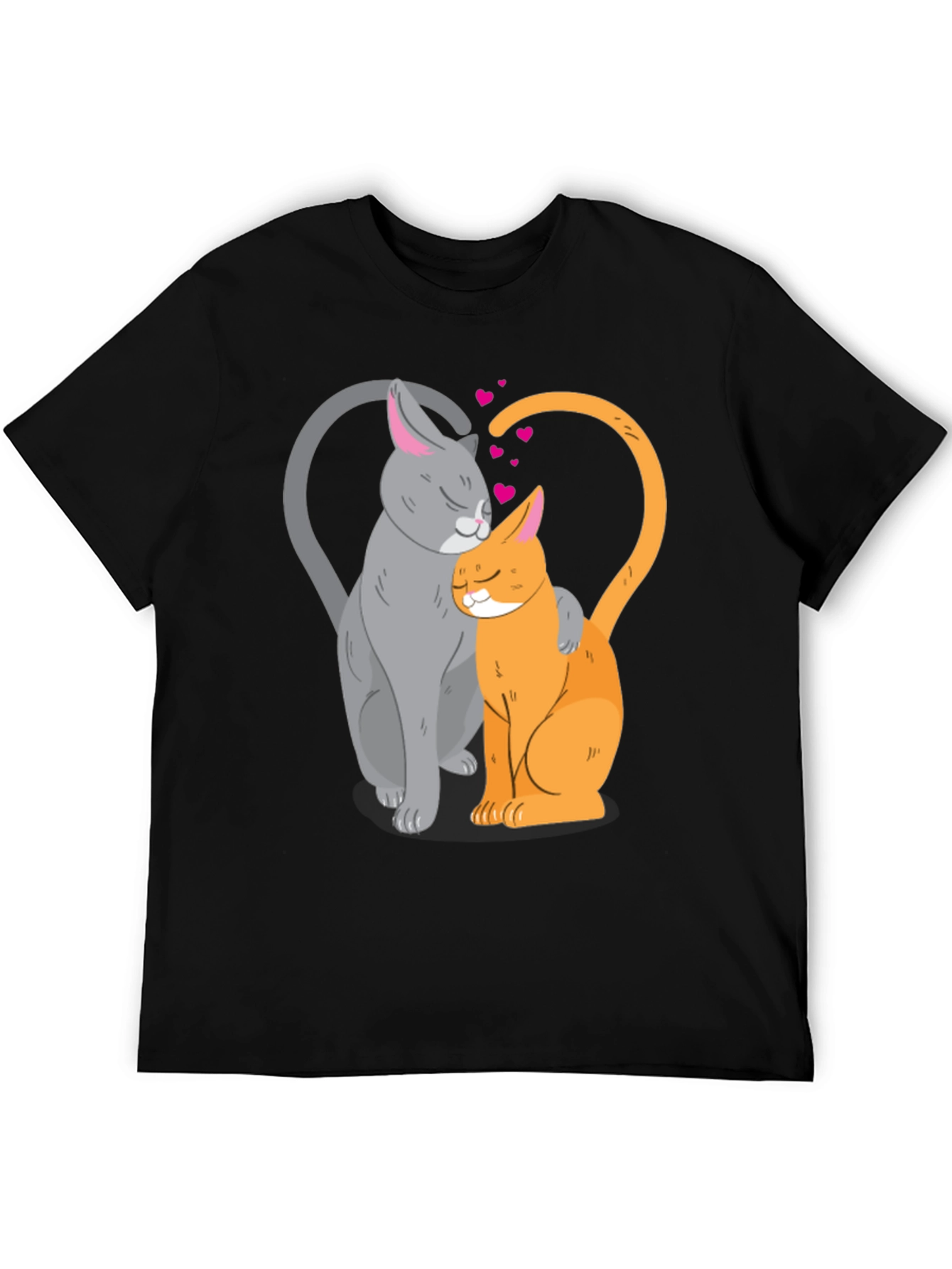 Cute Cats in Love Graphic T-Shirt - Black