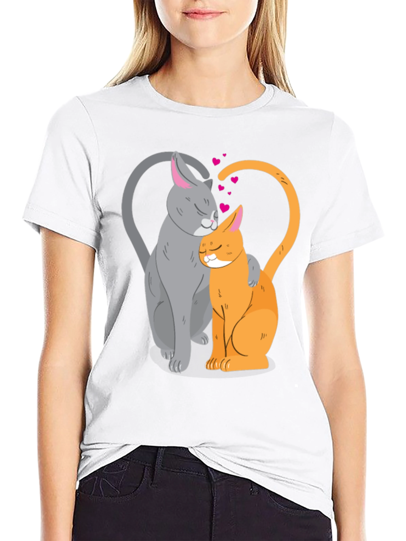 Cute Cats in Love Graphic T-Shirt - Black