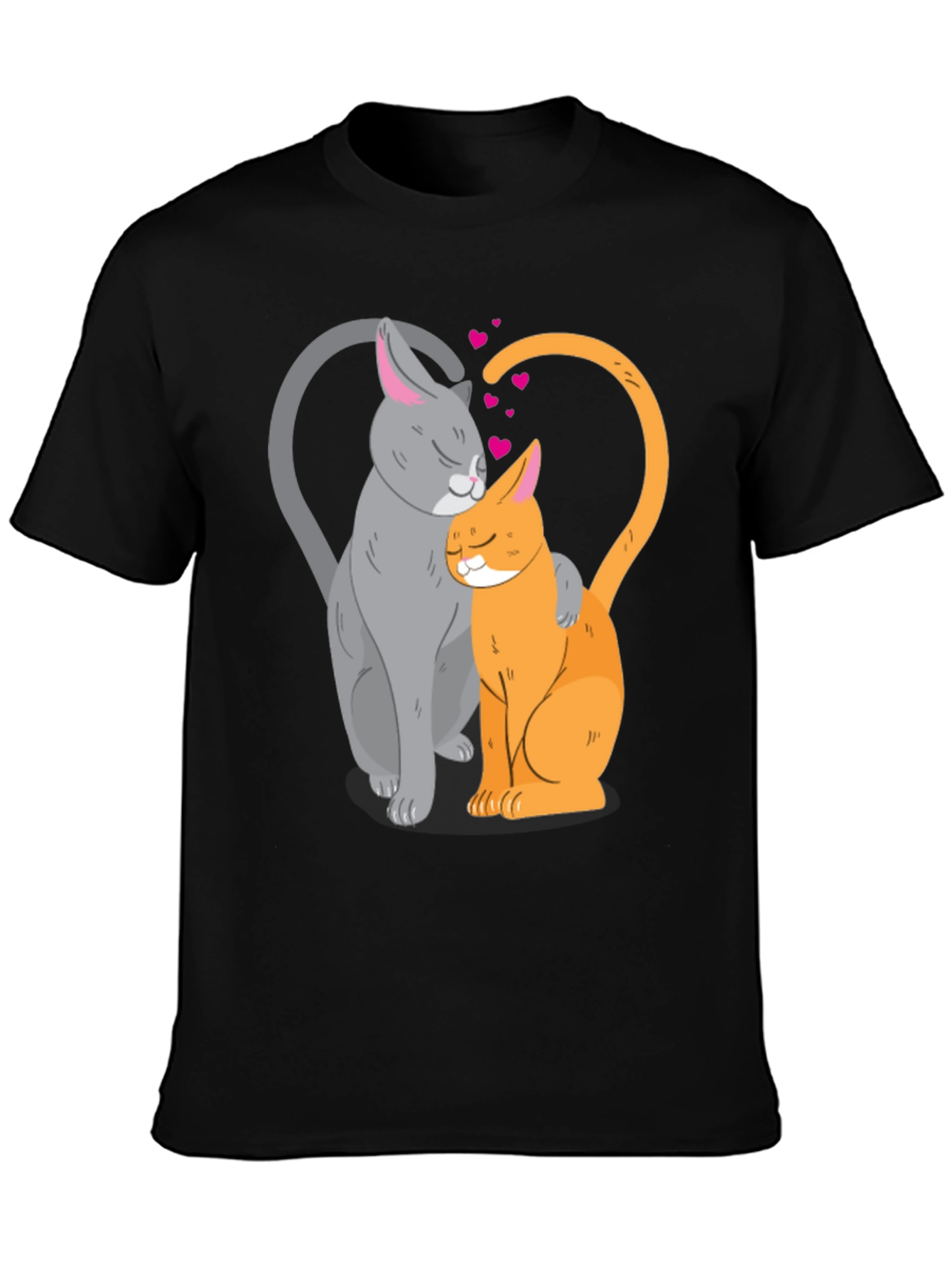 Cute Cats in Love Graphic T-Shirt - Black