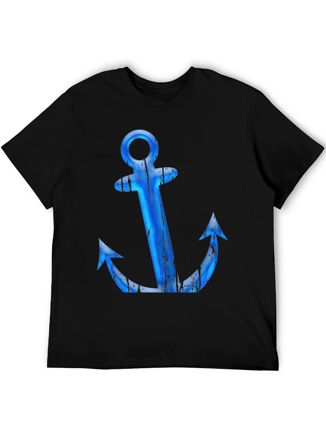 Mens Black T-Shirt with Blue Anchor Graphic