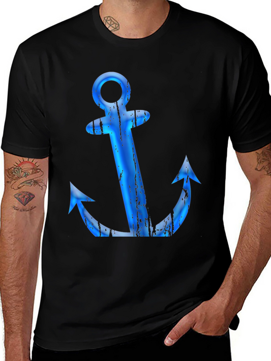 Mens Black T-Shirt with Blue Anchor Graphic