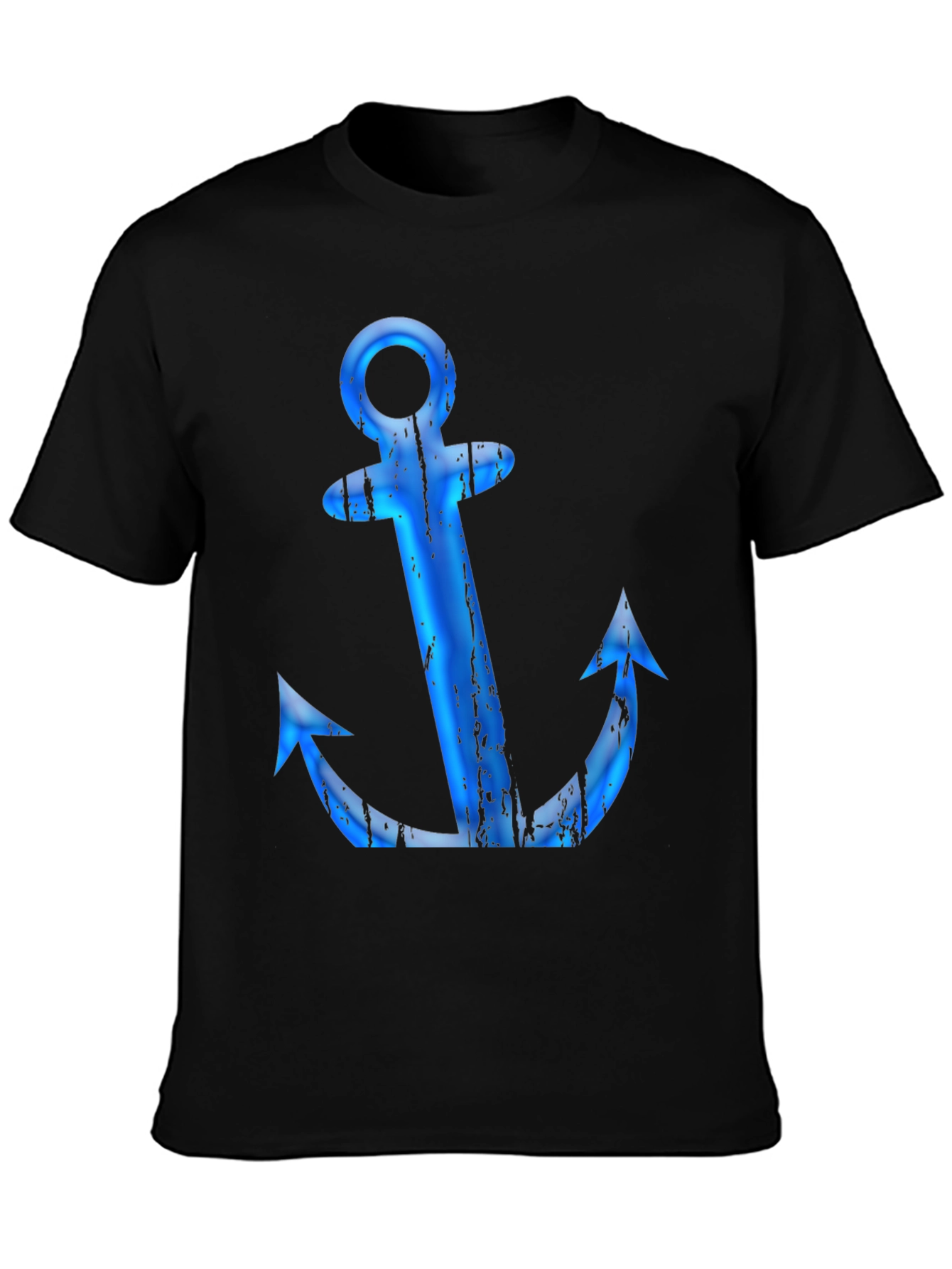 Mens Black T-Shirt with Blue Anchor Graphic