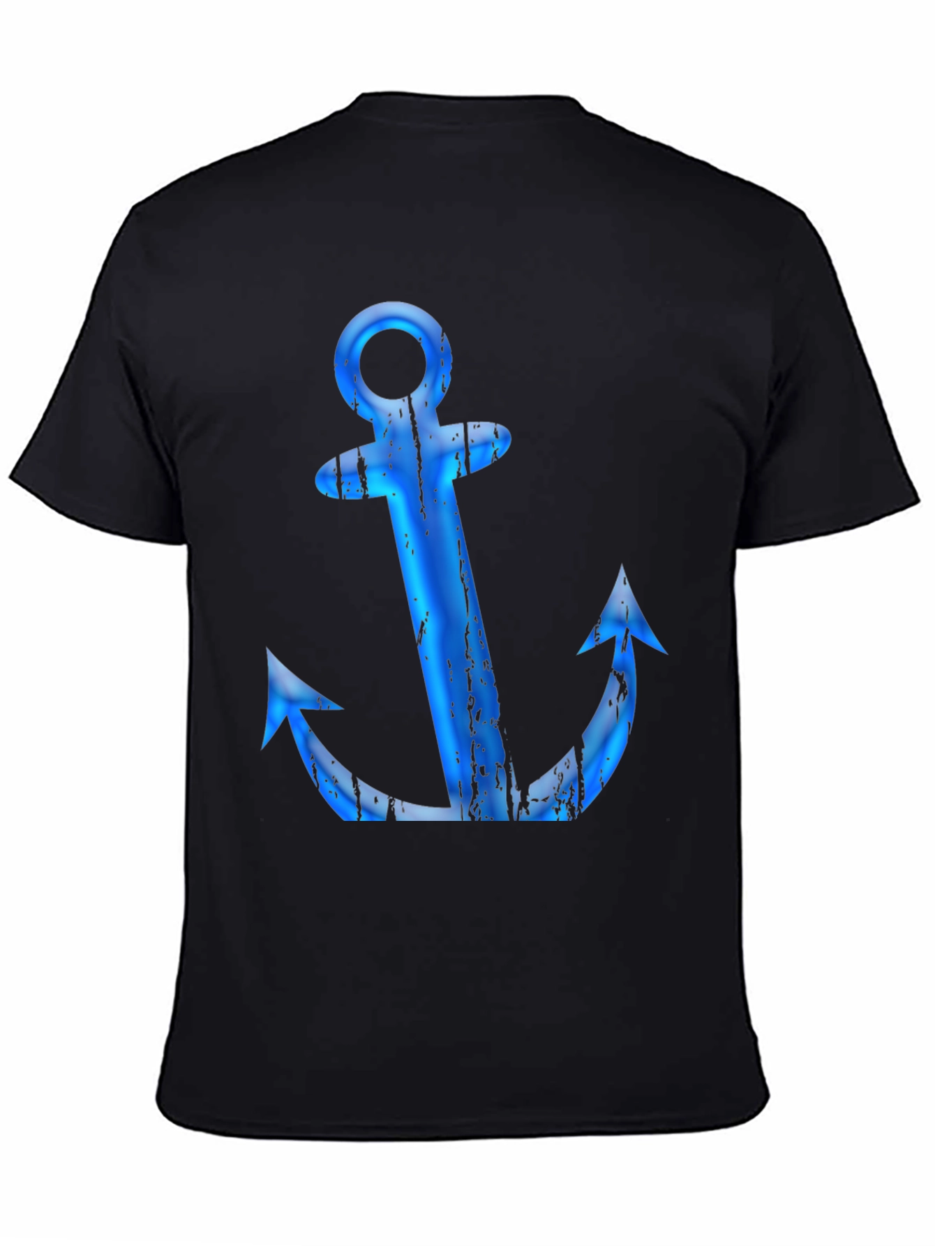 Mens Black T-Shirt with Blue Anchor Graphic