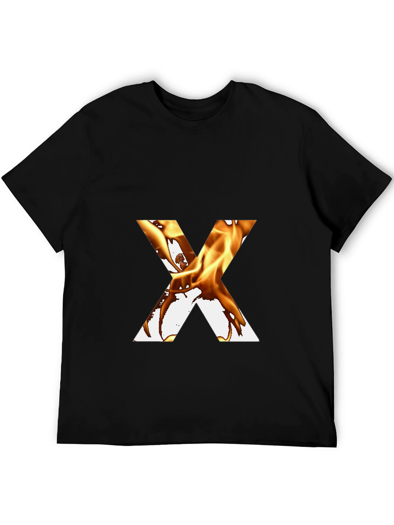Fiery Letter X Graphic Tee - Bold Black T-Shirt