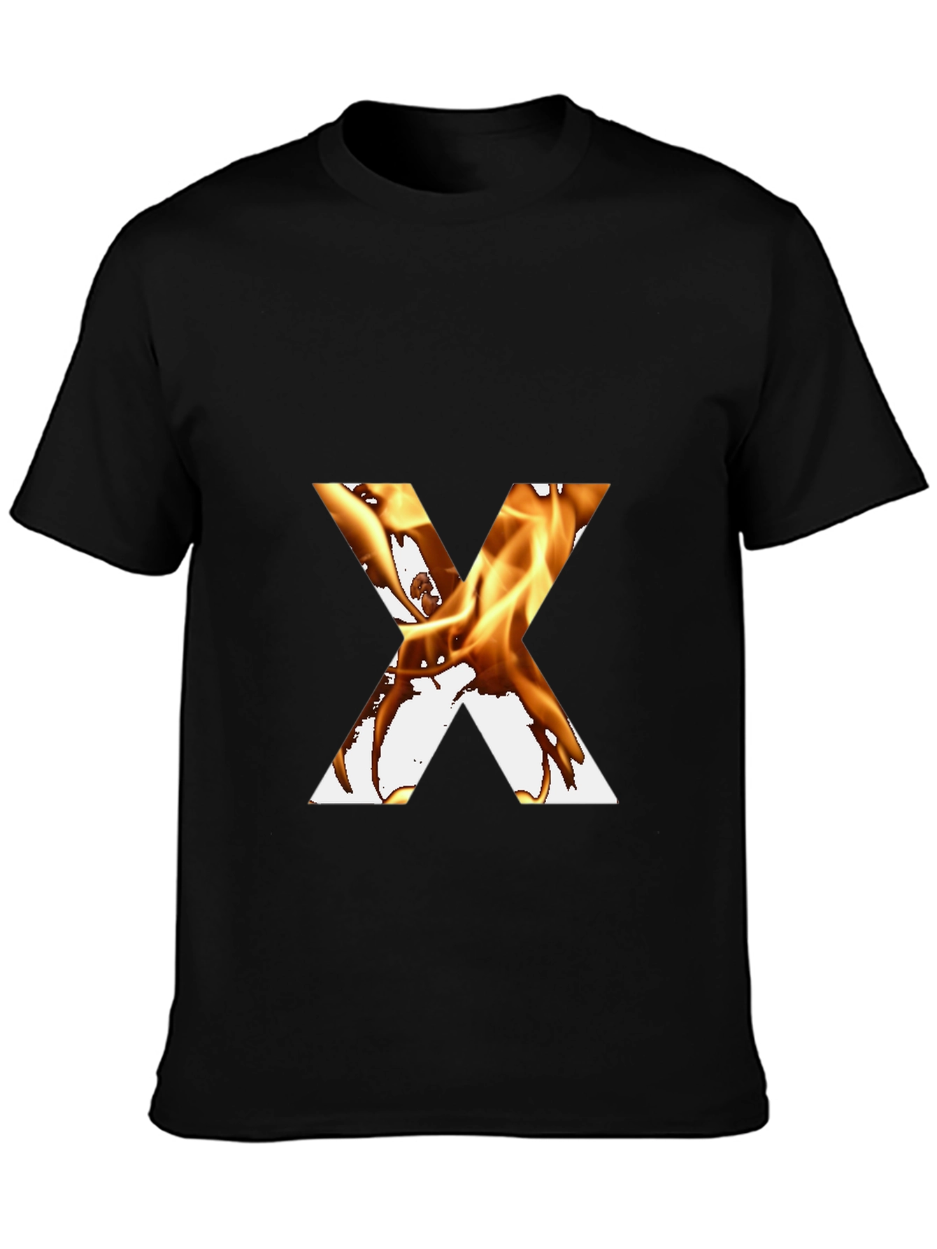 Fiery Letter X Graphic Tee - Bold Black T-Shirt